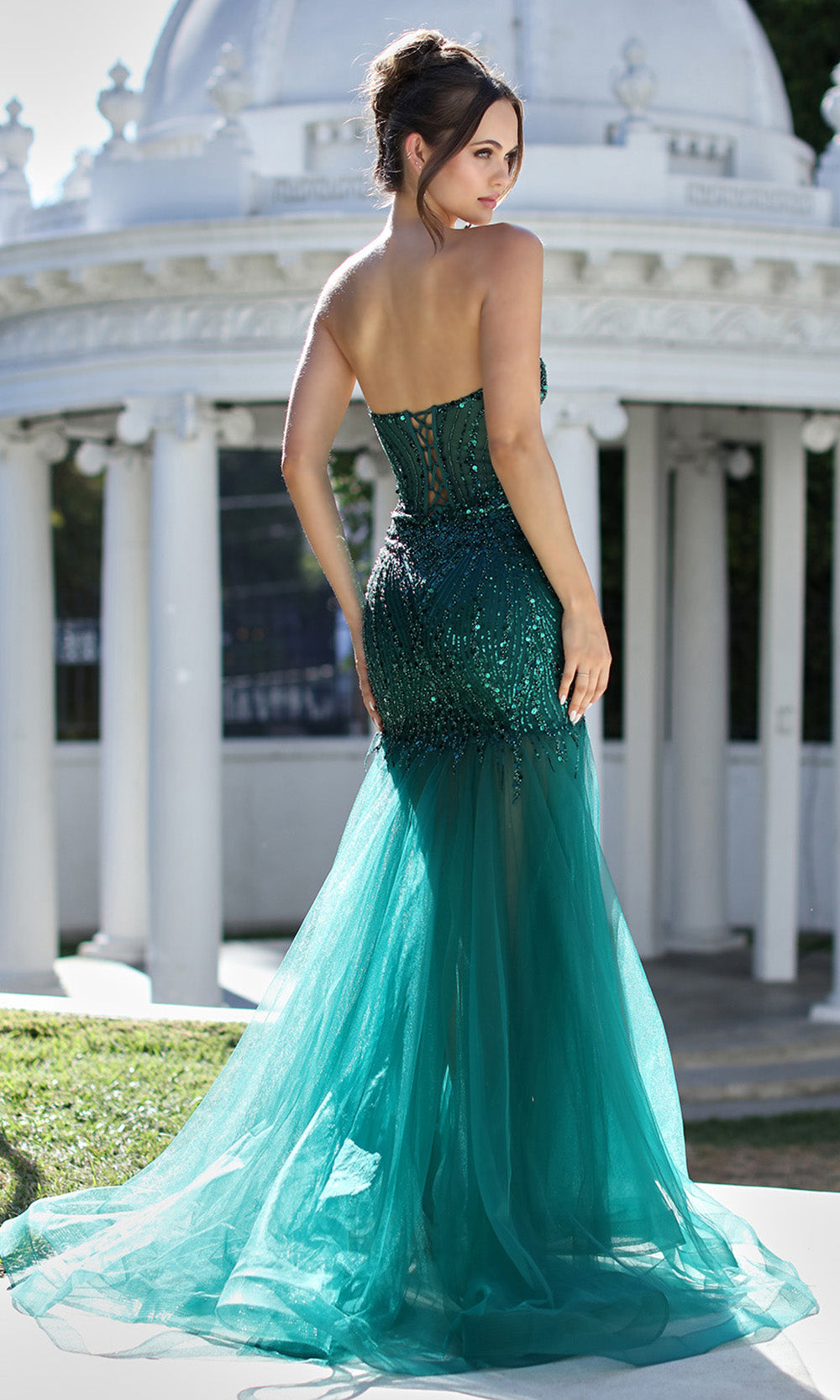 Adora Design 3240 - Mermaid Skirt Sparkle Evening Gown In Green