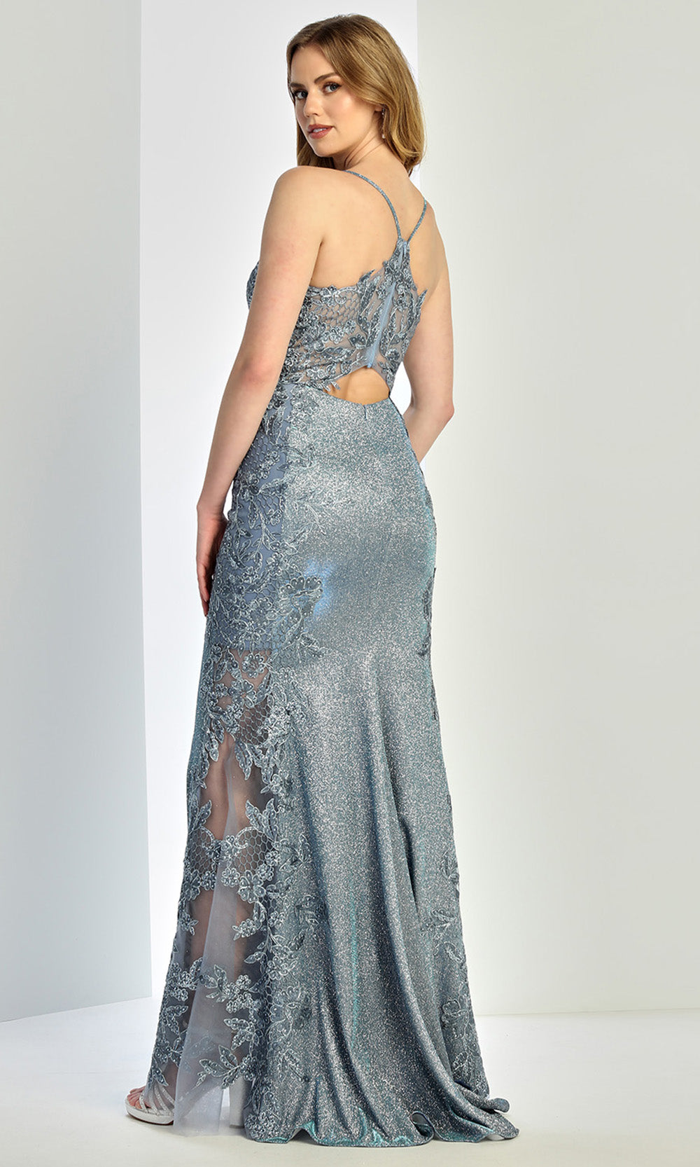 Adora Design 3241 - Illusion Slit Cutout Racerback Evening Gown In Blue