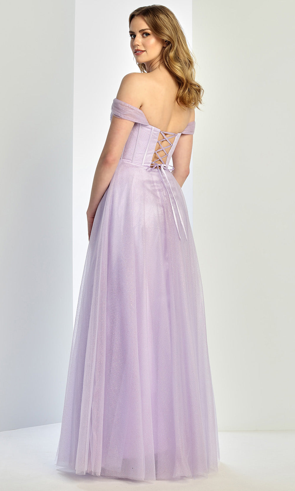 Adora Design 3244 - Beaded Brooch Off Shoulder Prom Gown In Purple