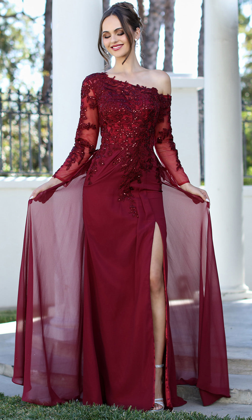 Adora Design 3245-03 - Applique Long Illusion Sleeve Formal Gown Mother Of The Bride Dresses in Red  