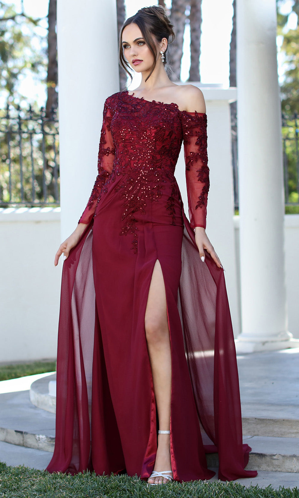Adora Design 3245-03 - Applique Long Illusion Sleeve Formal Gown Mother Of The Bride Dresses in Red  