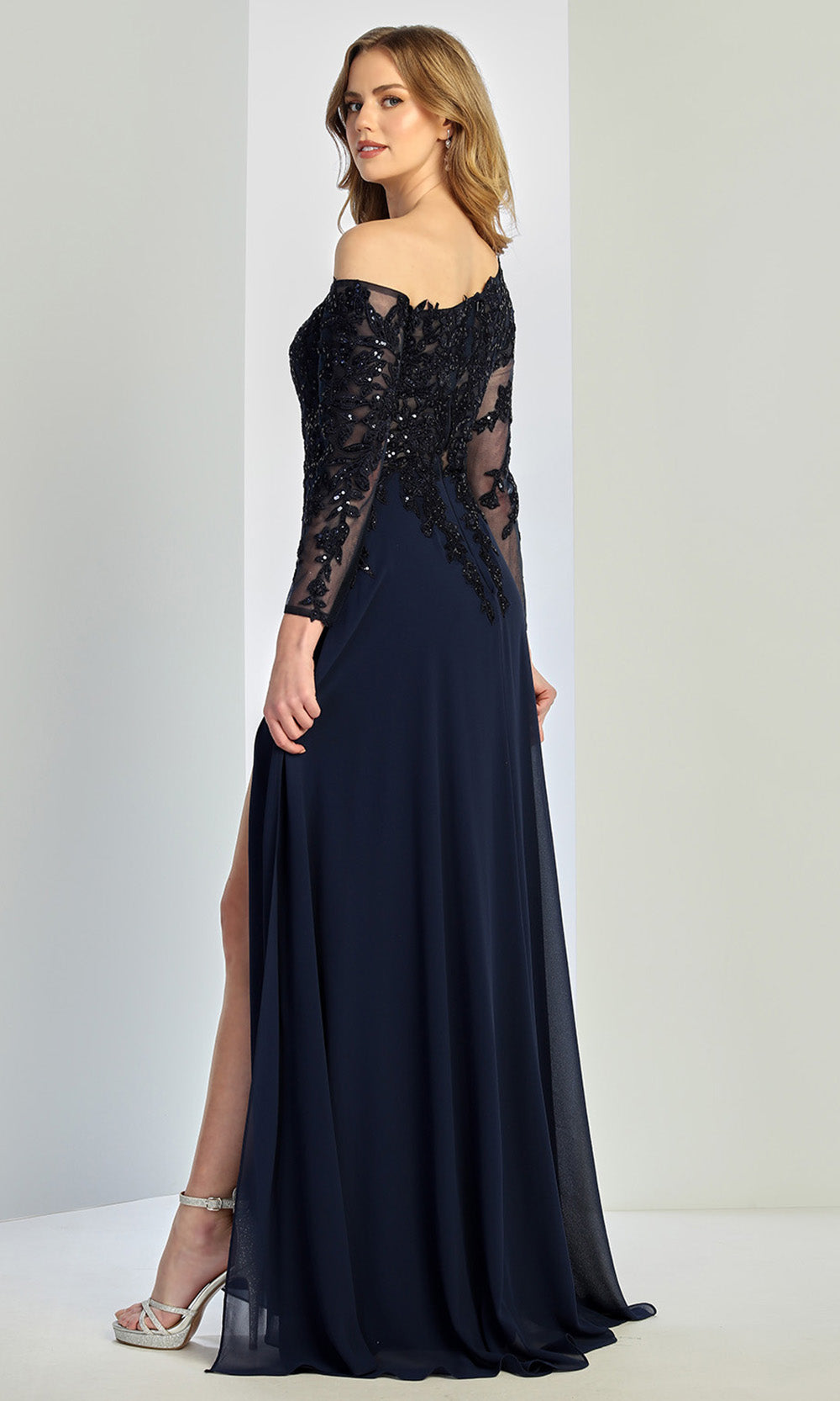 Adora Design 3245-03 - Applique Long Illusion Sleeve Formal Gown Mother Of The Bride Dresses in Blue  