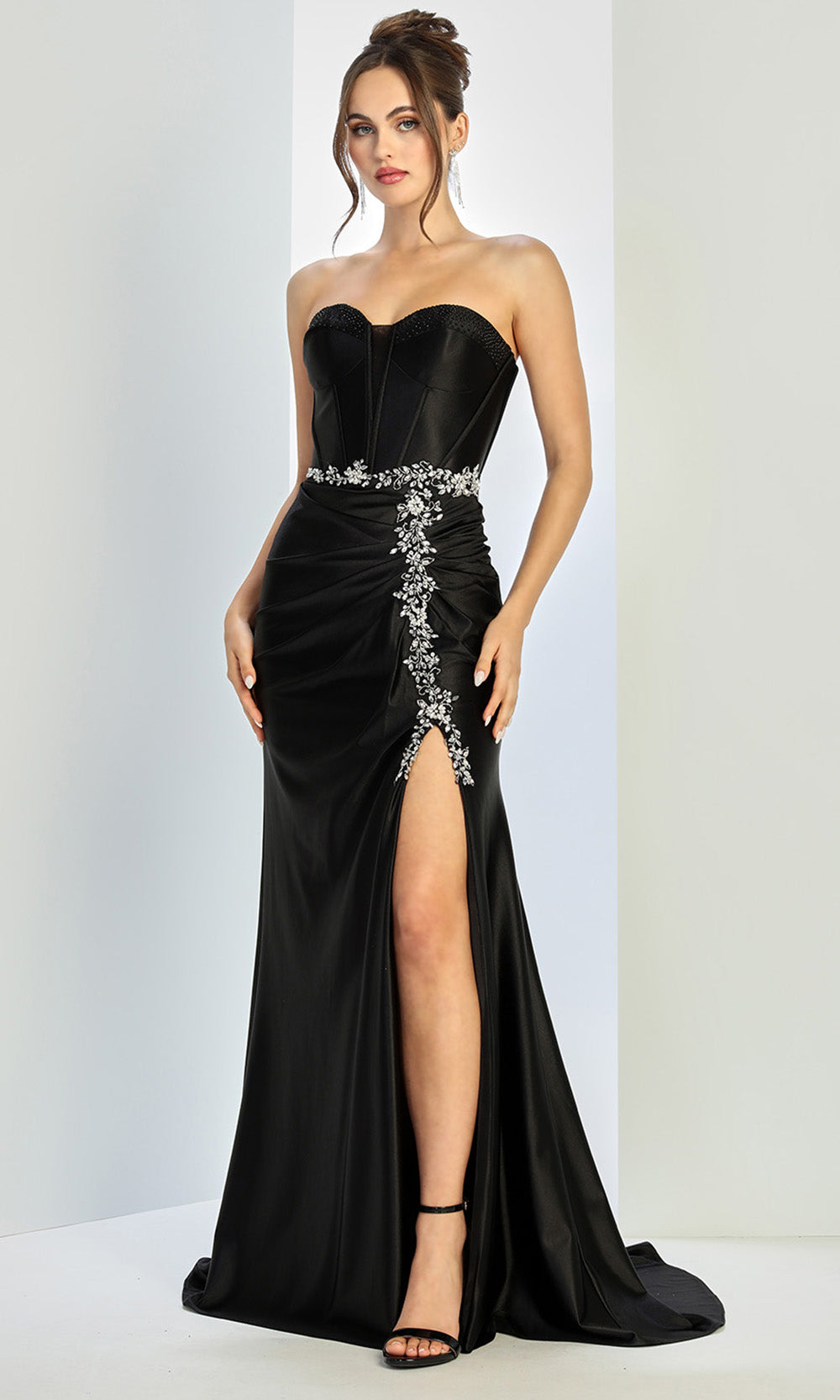Adora Design 3246 - Crystal Applique Strapless Evening Gown In Black