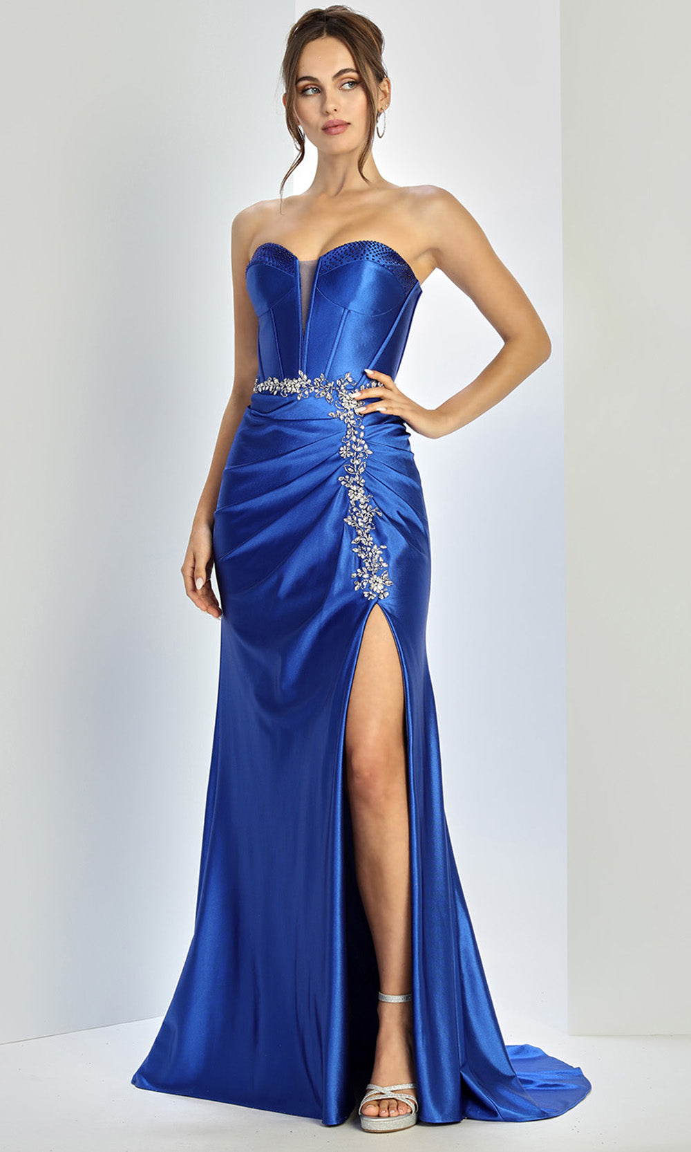 Adora Design 3246 - Crystal Applique Strapless Evening Gown In Blue