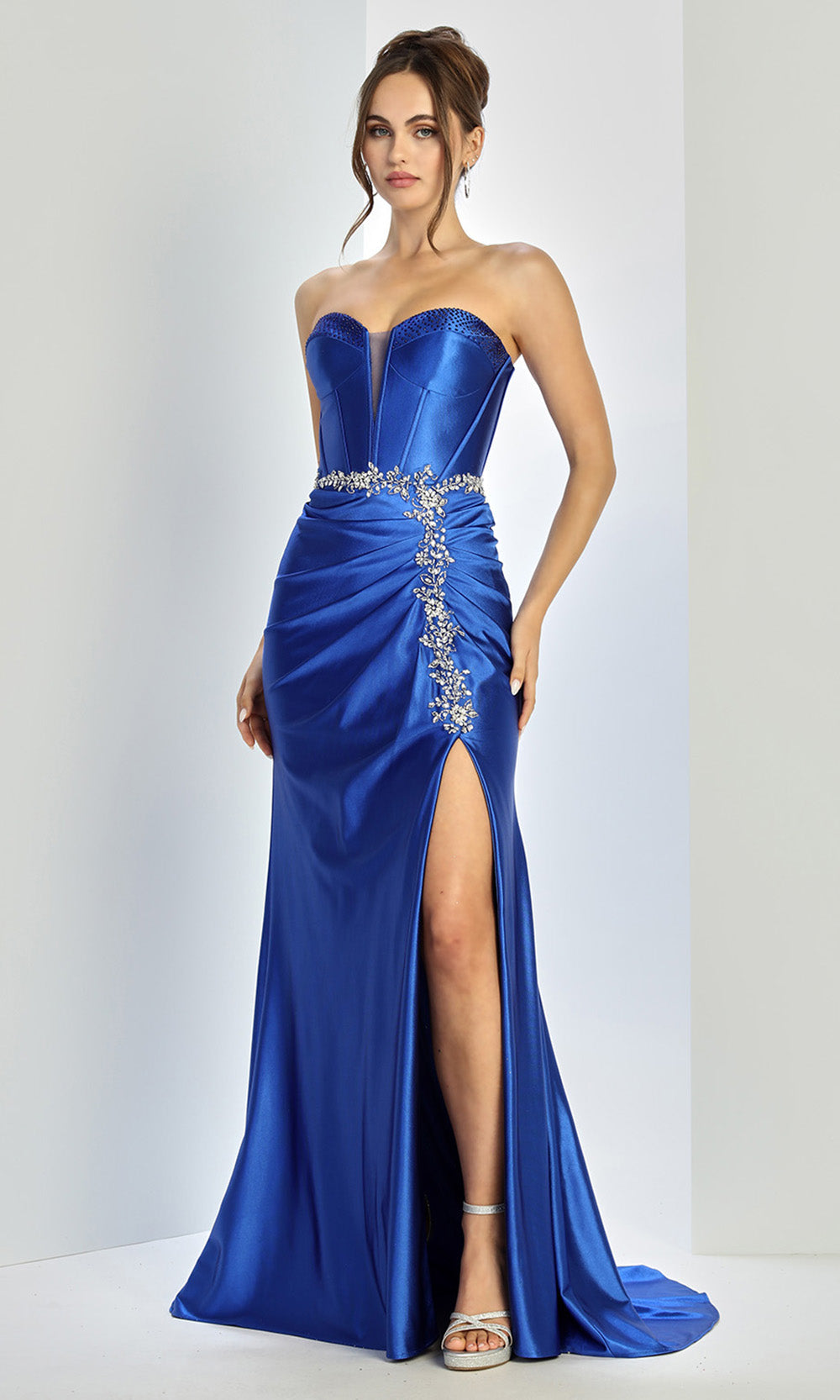 Adora Design 3246 - Crystal Applique Strapless Evening Gown In Blue