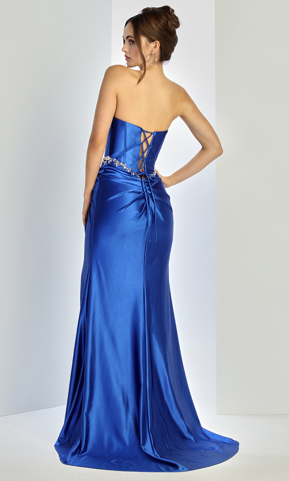 Adora Design 3246 - Crystal Applique Strapless Evening Gown In Blue