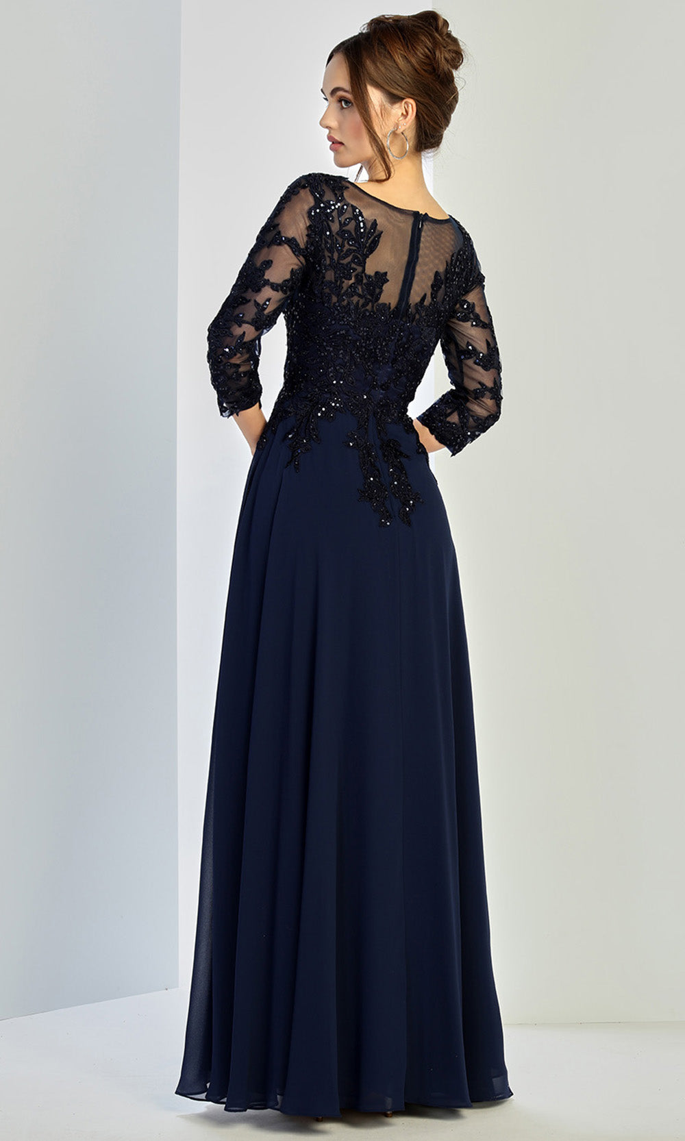 Adora Design 3247-03 - Three-Quarter Sleeve Flowing Formal Gown In Blue