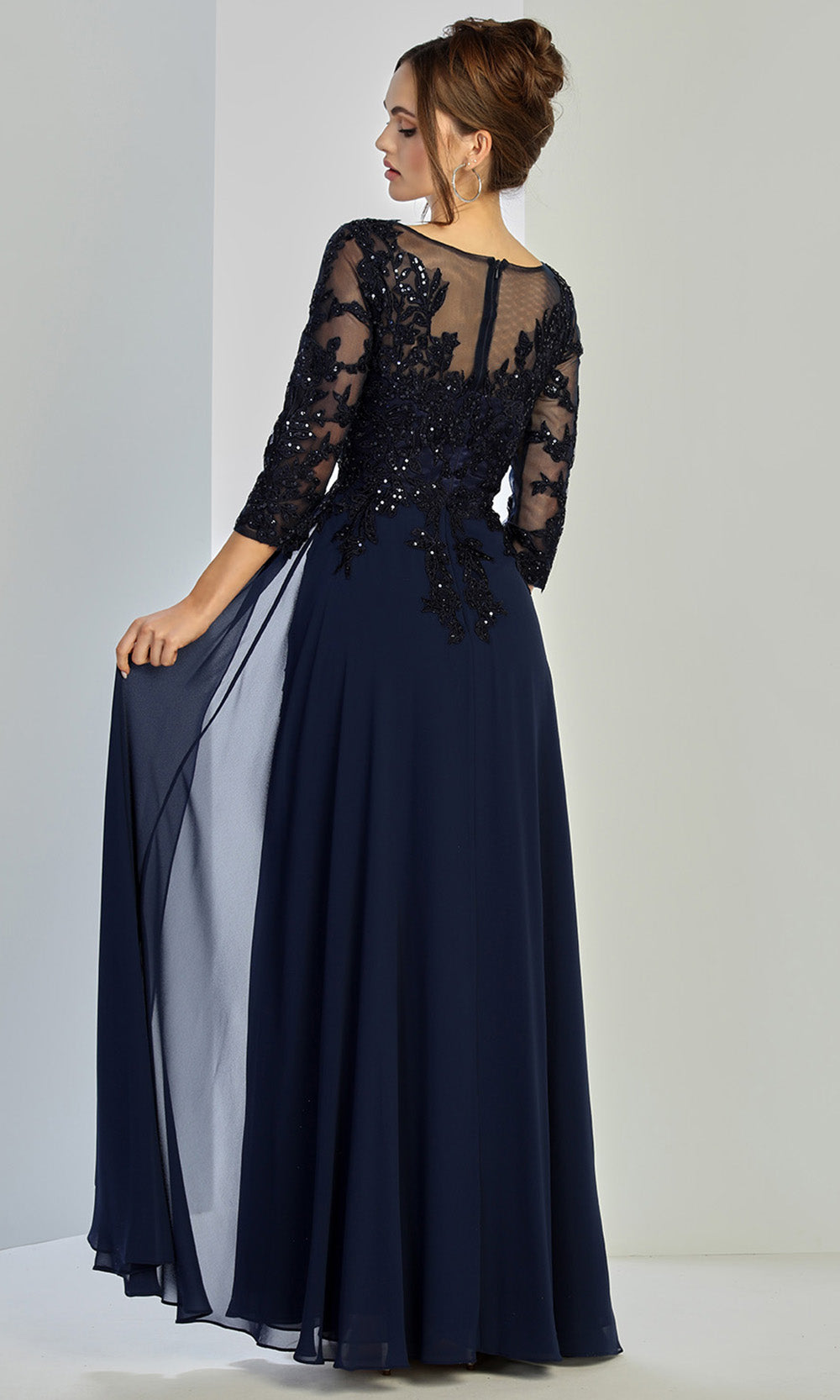 Adora Design 3247-03 - Three-Quarter Sleeve Flowing Formal Gown In Blue
