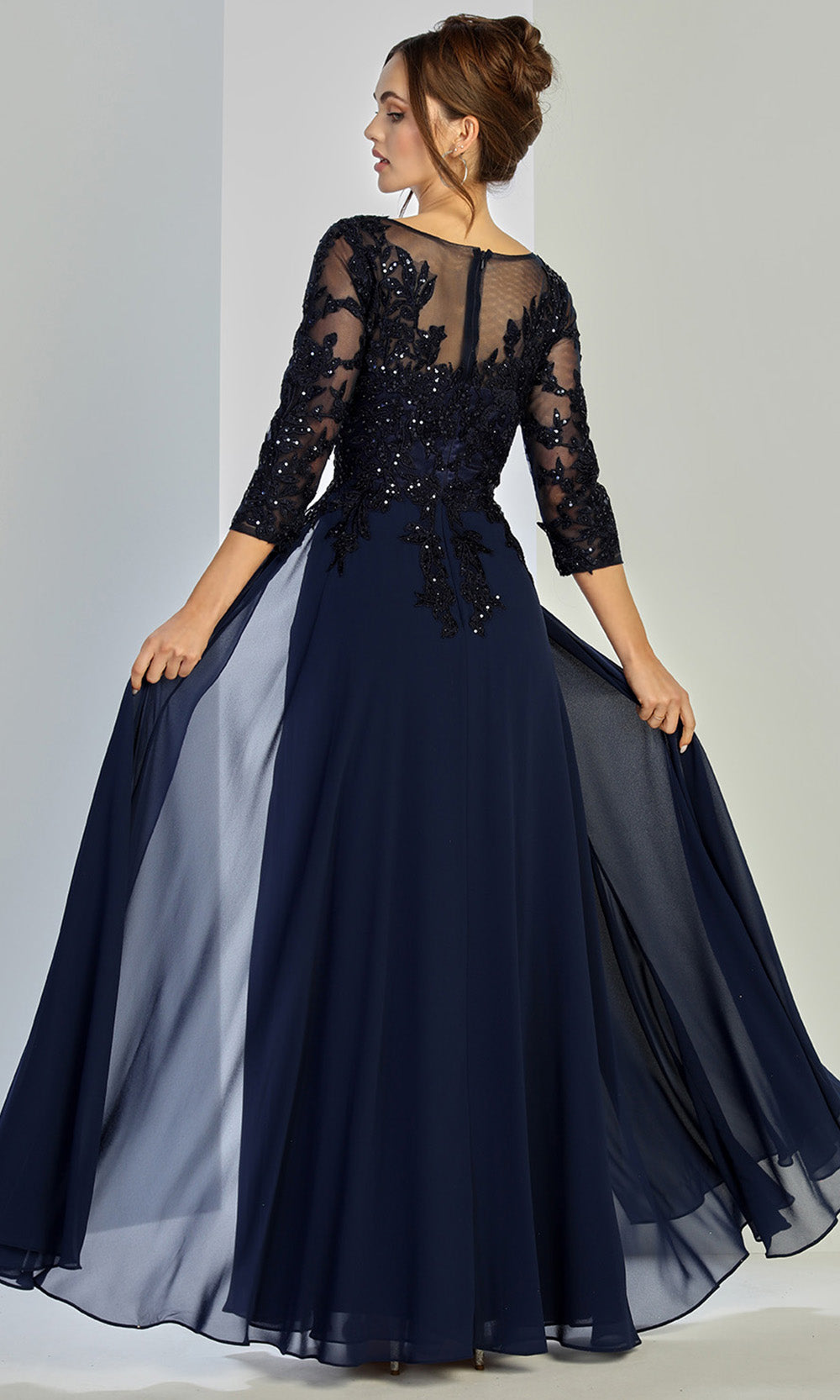 Adora Design 3247-03 - Three-Quarter Sleeve Flowing Formal Gown In Blue