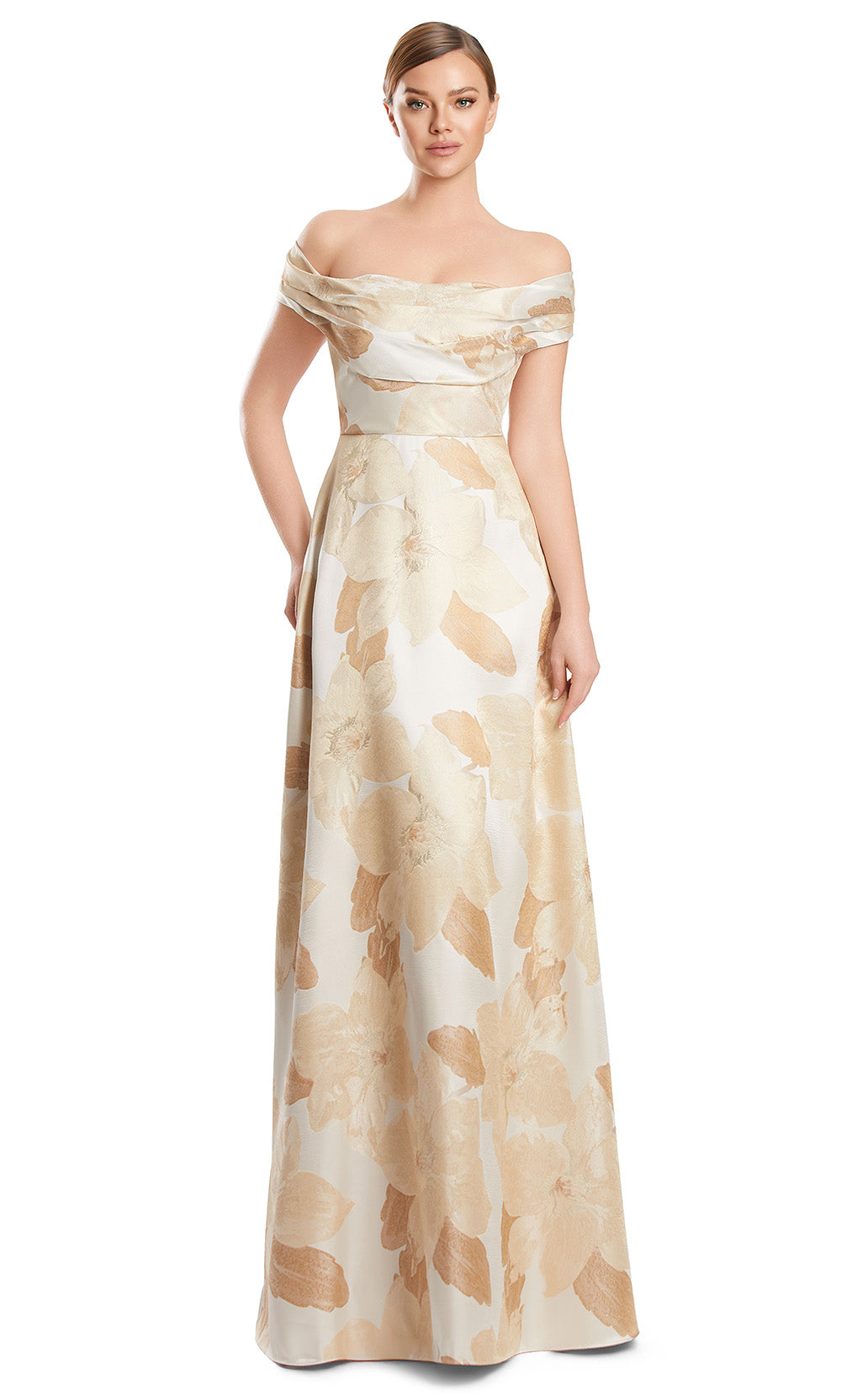 Alexander by Daymor 3247S26 - Off Shoulder Evening Dress Mother of the Bride Dresses in Champagne Multi