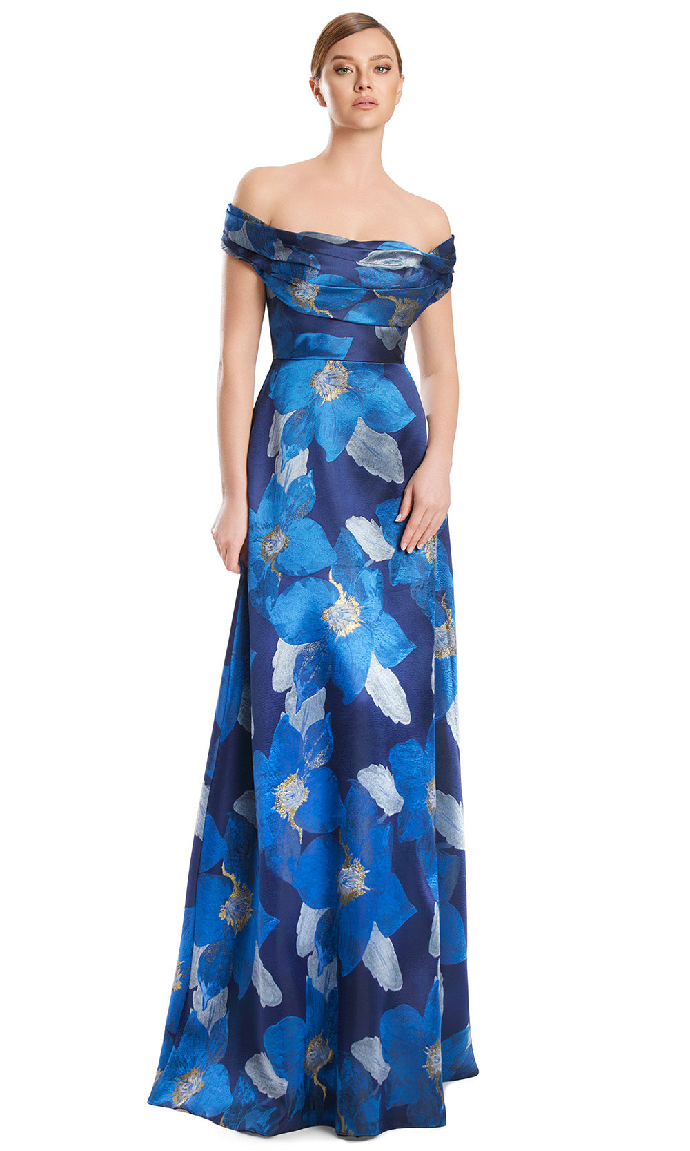Alexander by Daymor 3247S26 - Off Shoulder Evening Dress Mother of the Bride Dresses in Navy Multi