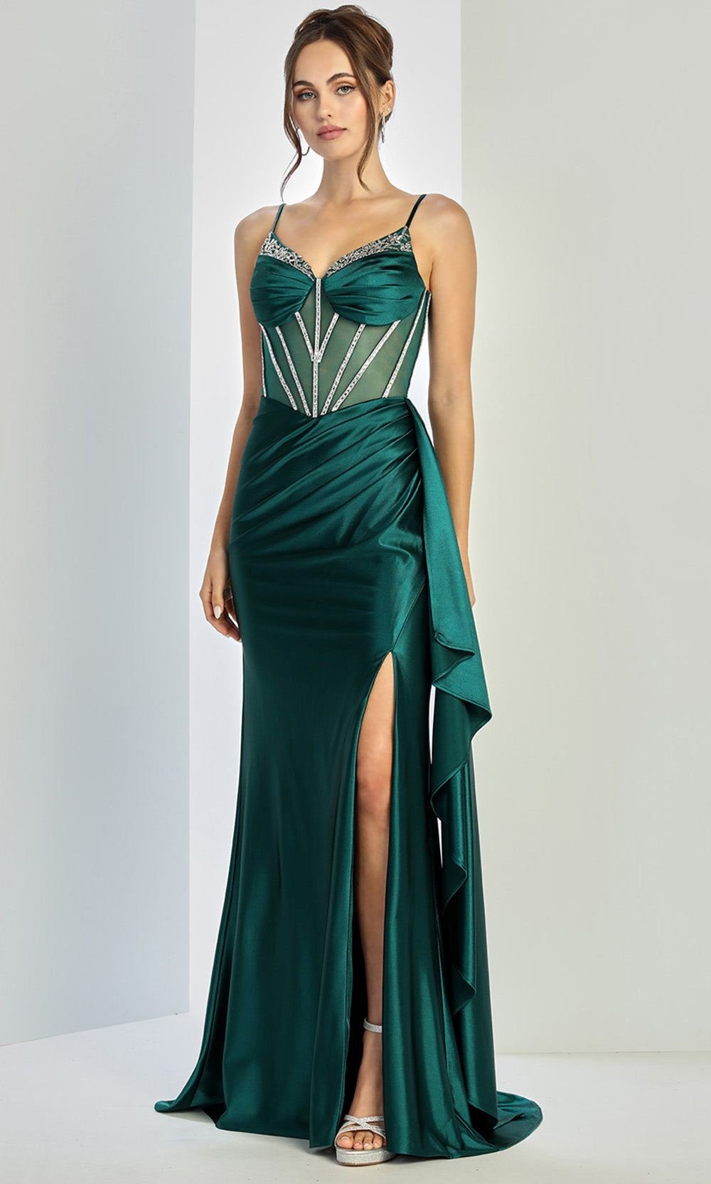 Adora Design 3249 - Crystal Trim Basque Sleeveless Prom Gown In Green