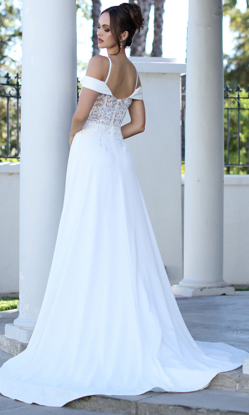 Adora Design 3251-01 - Lace Applique Cold Shoulder Bridal Gown In White
