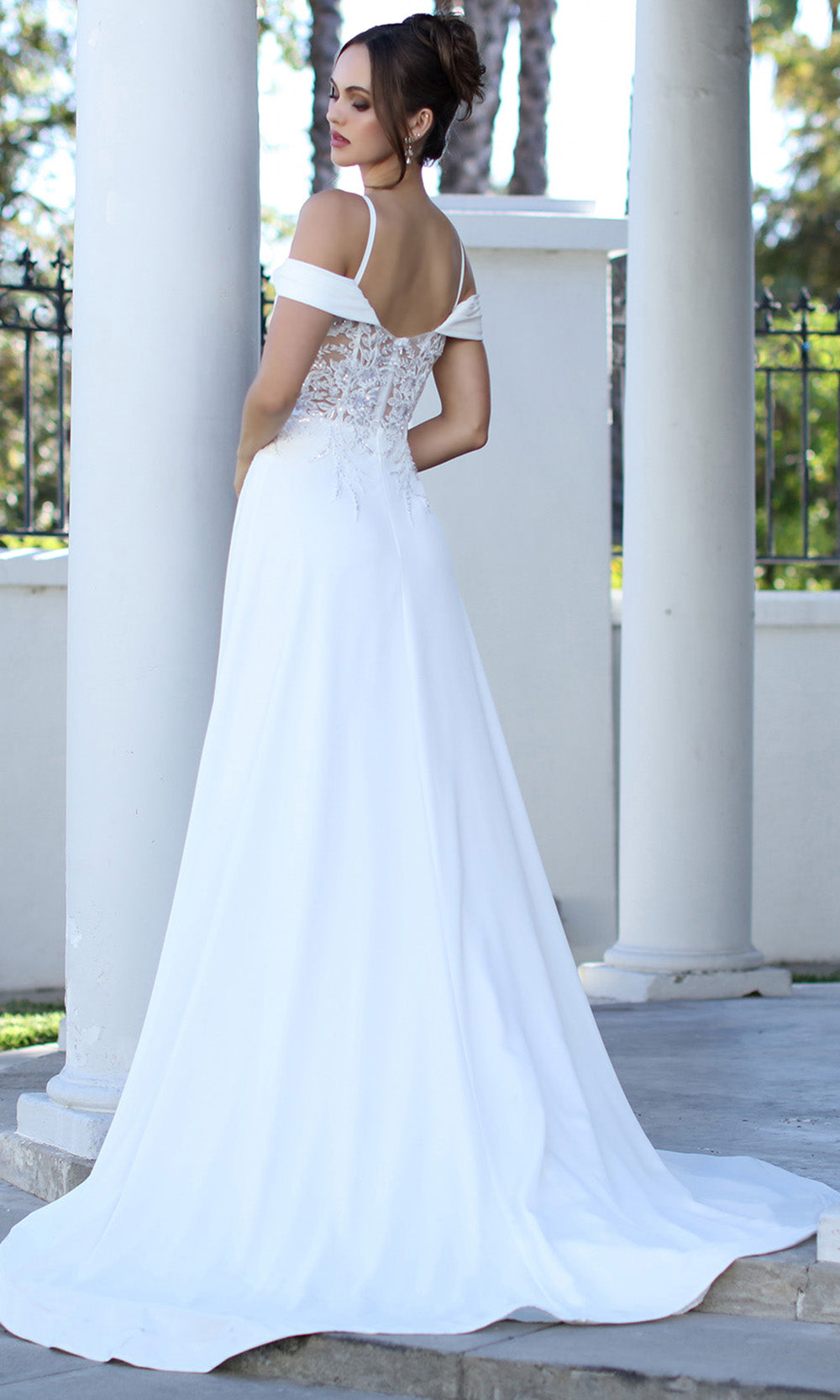 Adora Design 3251 - Cold Shoulder Beaded Lace Formal Gown In White