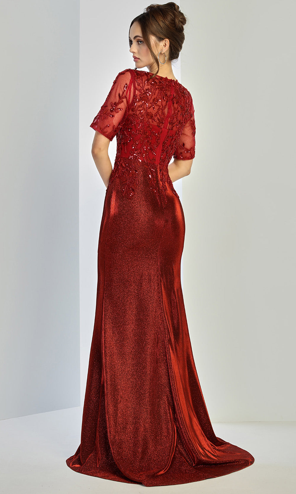 Adora Design 3252-03 - Beaded Lace Mermaid Formal Gown In Red