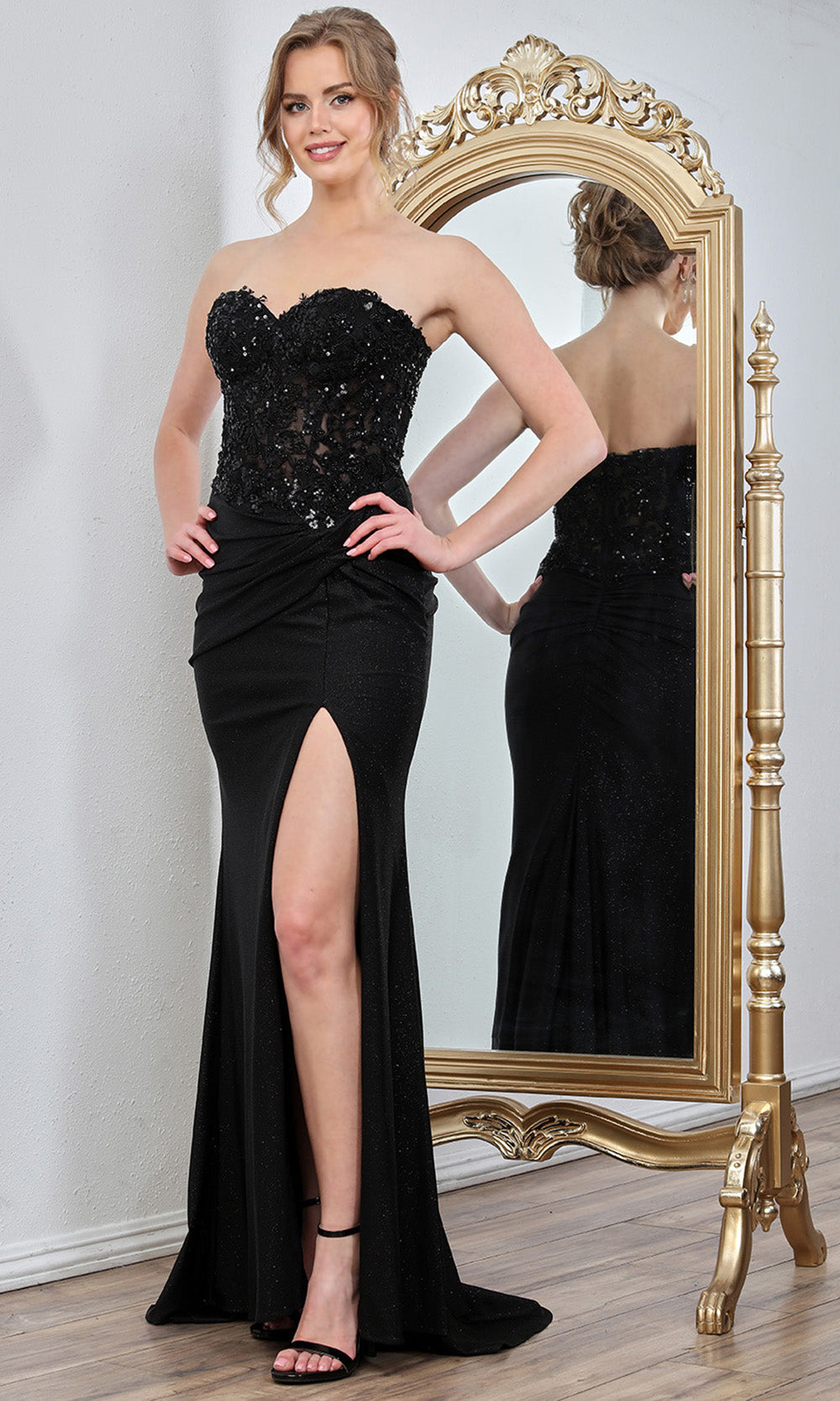 Adora Design 3253 - Ruched Waist Sweetheart Fitted Gown In Black