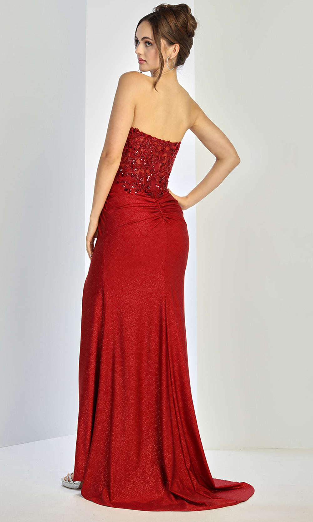 Adora Design 3253 - Ruched Waist Sweetheart Fitted Gown In Red