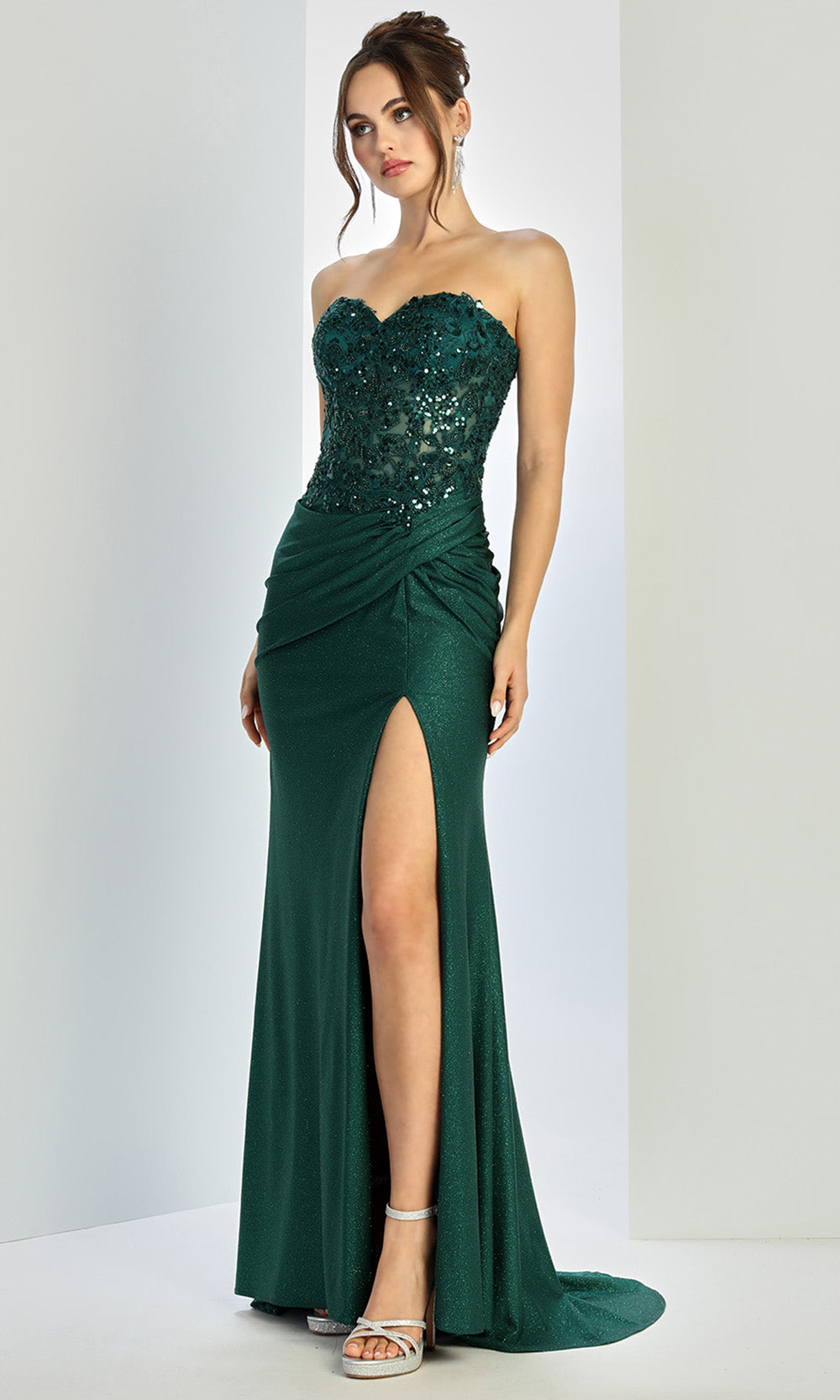 Adora Design 3253 - Ruched Waist Sweetheart Fitted Gown In Green