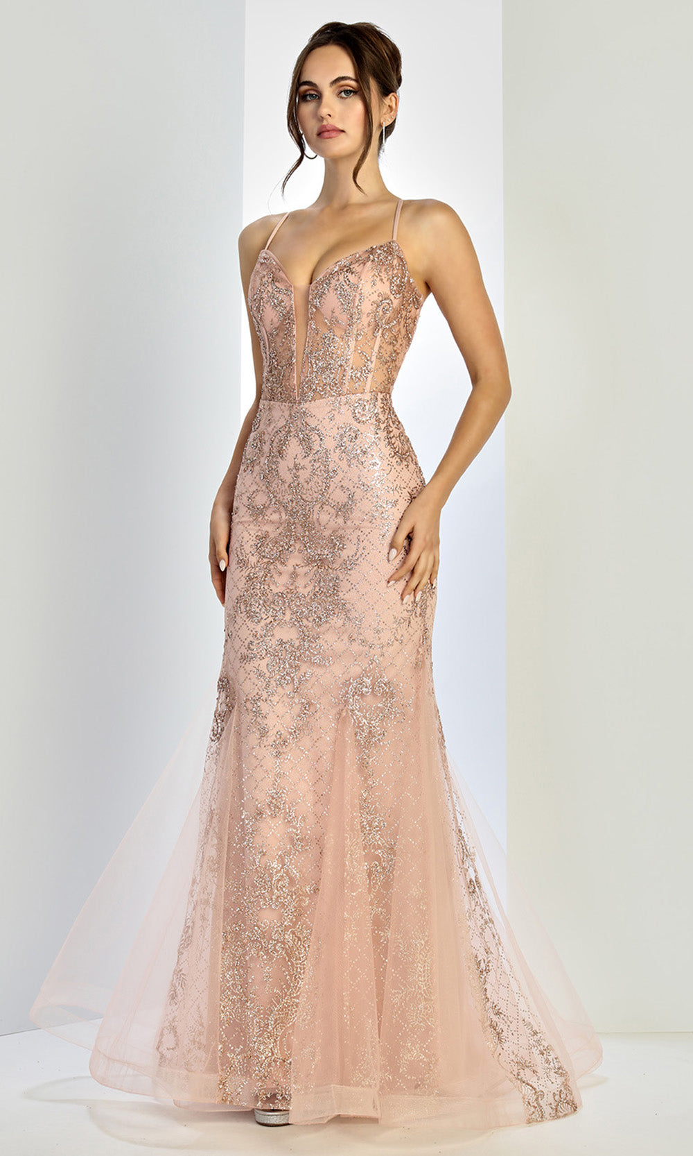 Adora Design 3255 - Beaded V-Neck Layered Mermaid Gown In Gold