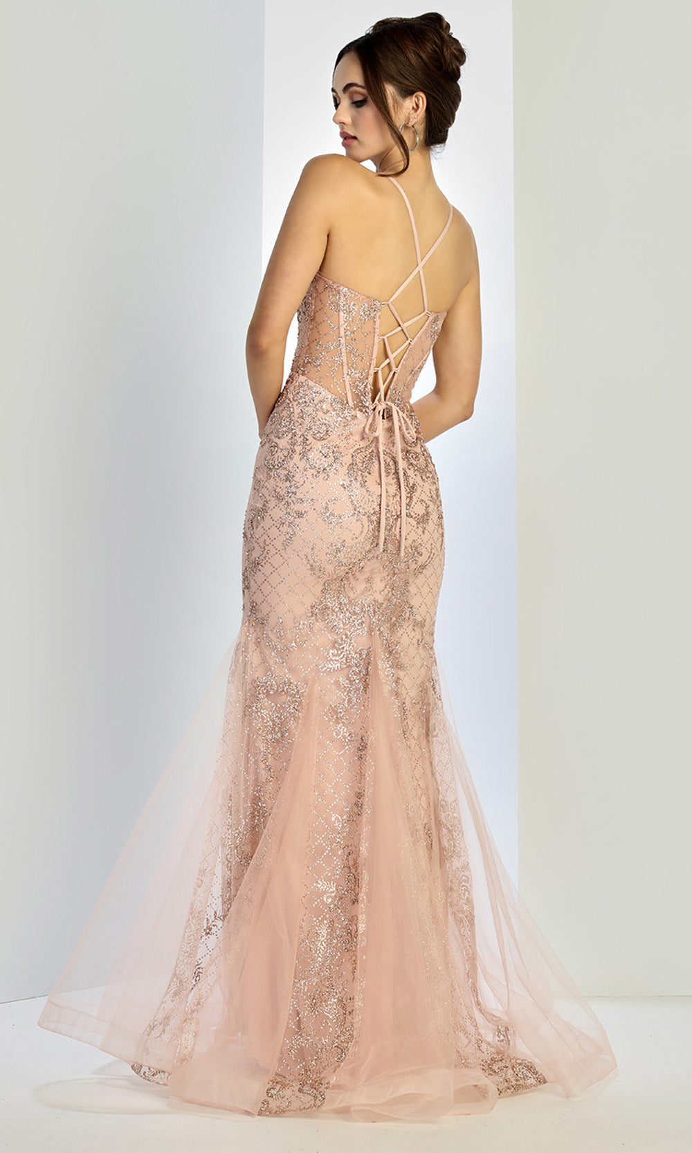 Adora Design 3255 - Beaded V-Neck Layered Mermaid Gown In Gold