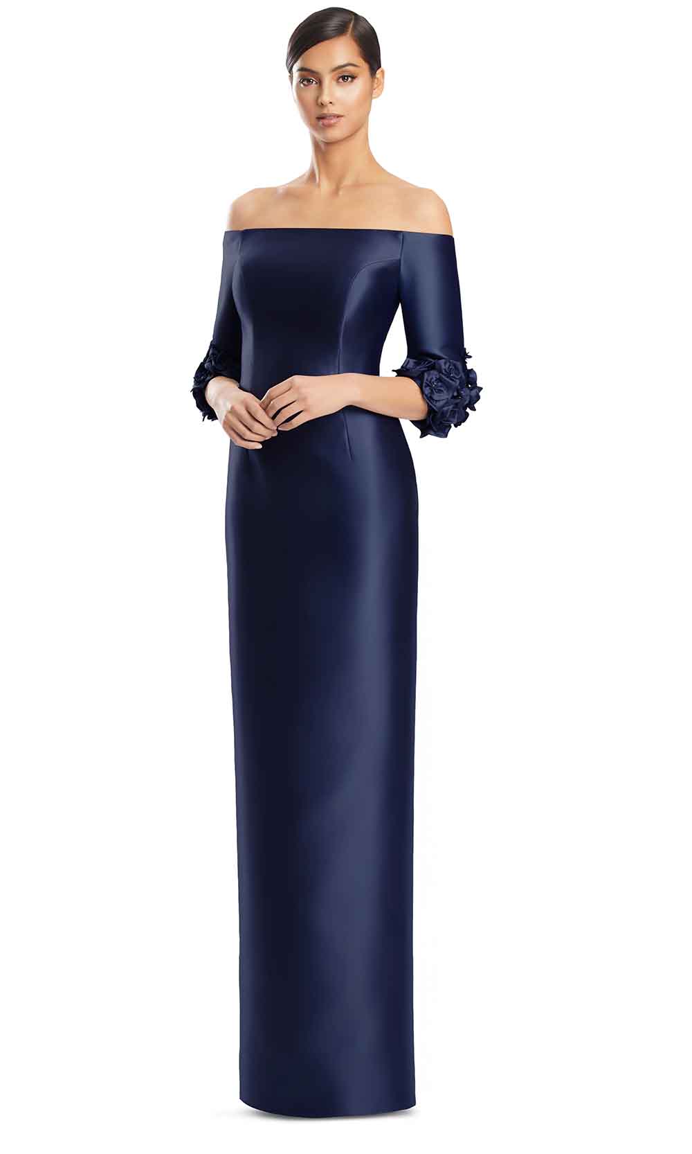 Alexander by Daymor 3256S26 - Floral Sleeve Evening Dress Mother of the Bride Dresses in Navy