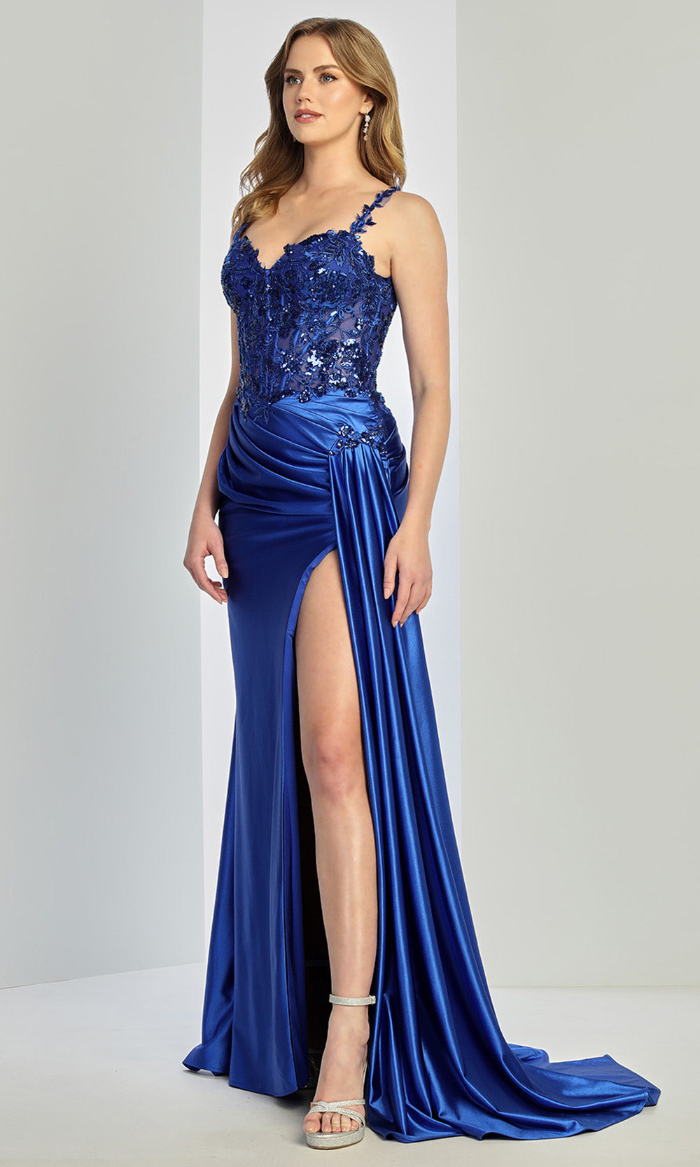 Adora Design 3257 - Applique Sweetheart Neck Evening Gown In Blue