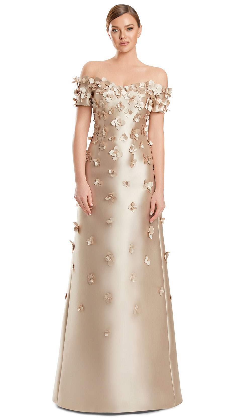 Alexander by Daymor 3259S26 - Satin Evening Dress with Applique Mother of the Bride Dresses in Wheat