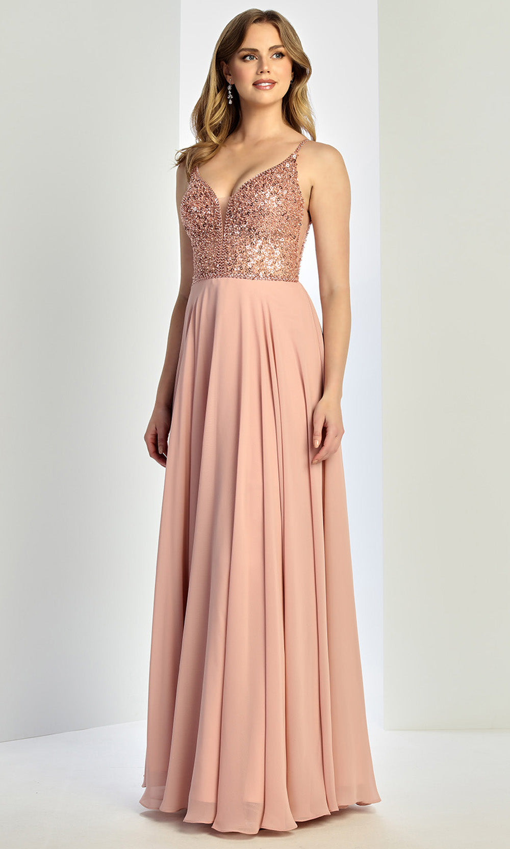 Adora Design 3259 - Spaghetti Strap Flowing A-Line Gown In Pink