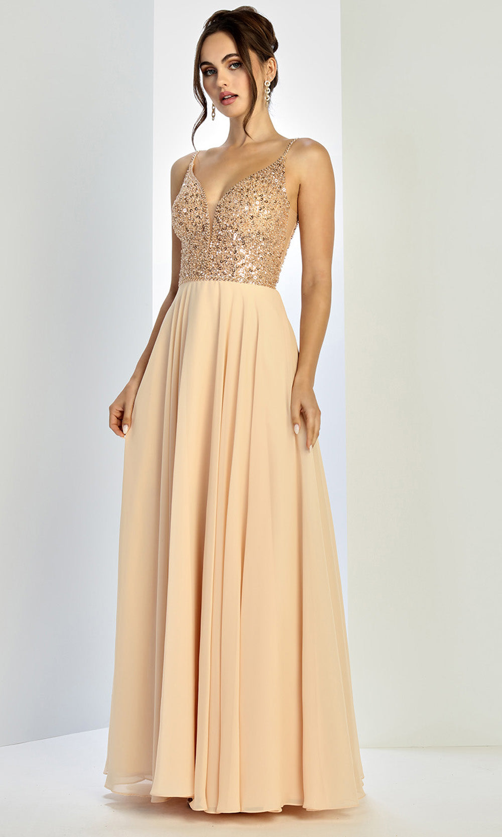 Adora Design 3259 - Spaghetti Strap Flowing A-Line Gown In Neutral