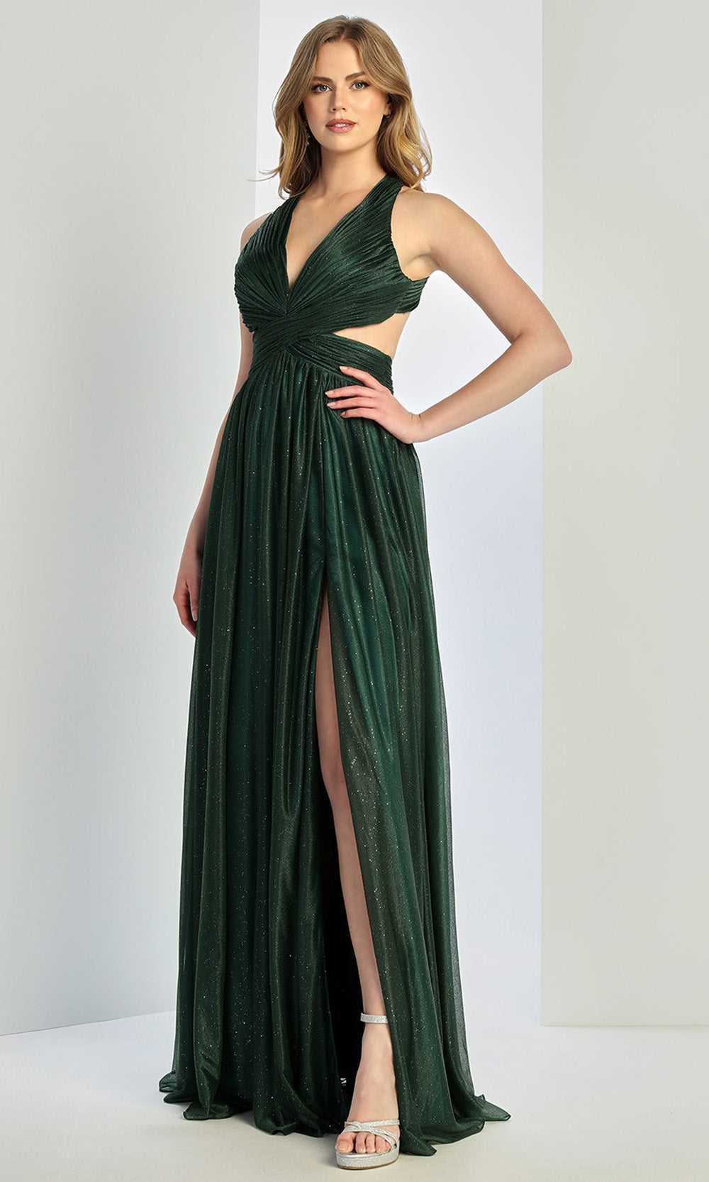 Adora Design 3260 - Ruched Bodice Plunging V-Neck Long Gown In Green