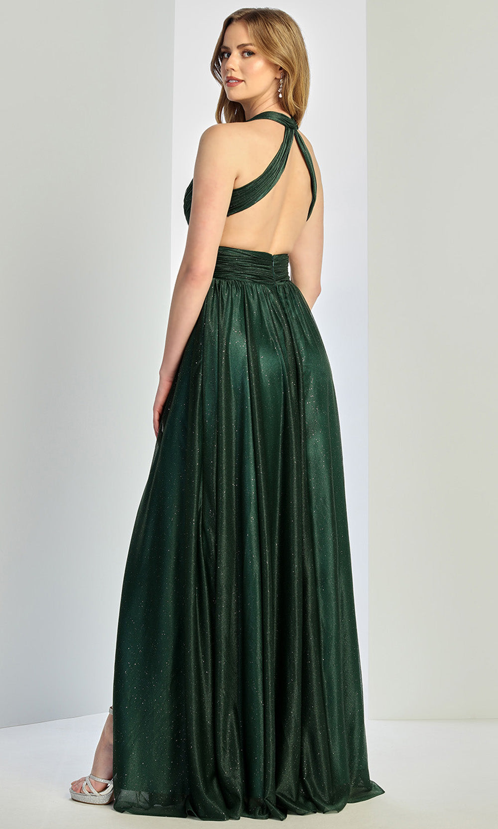 Adora Design 3260 - Ruched Bodice Plunging V-Neck Long Gown In Green