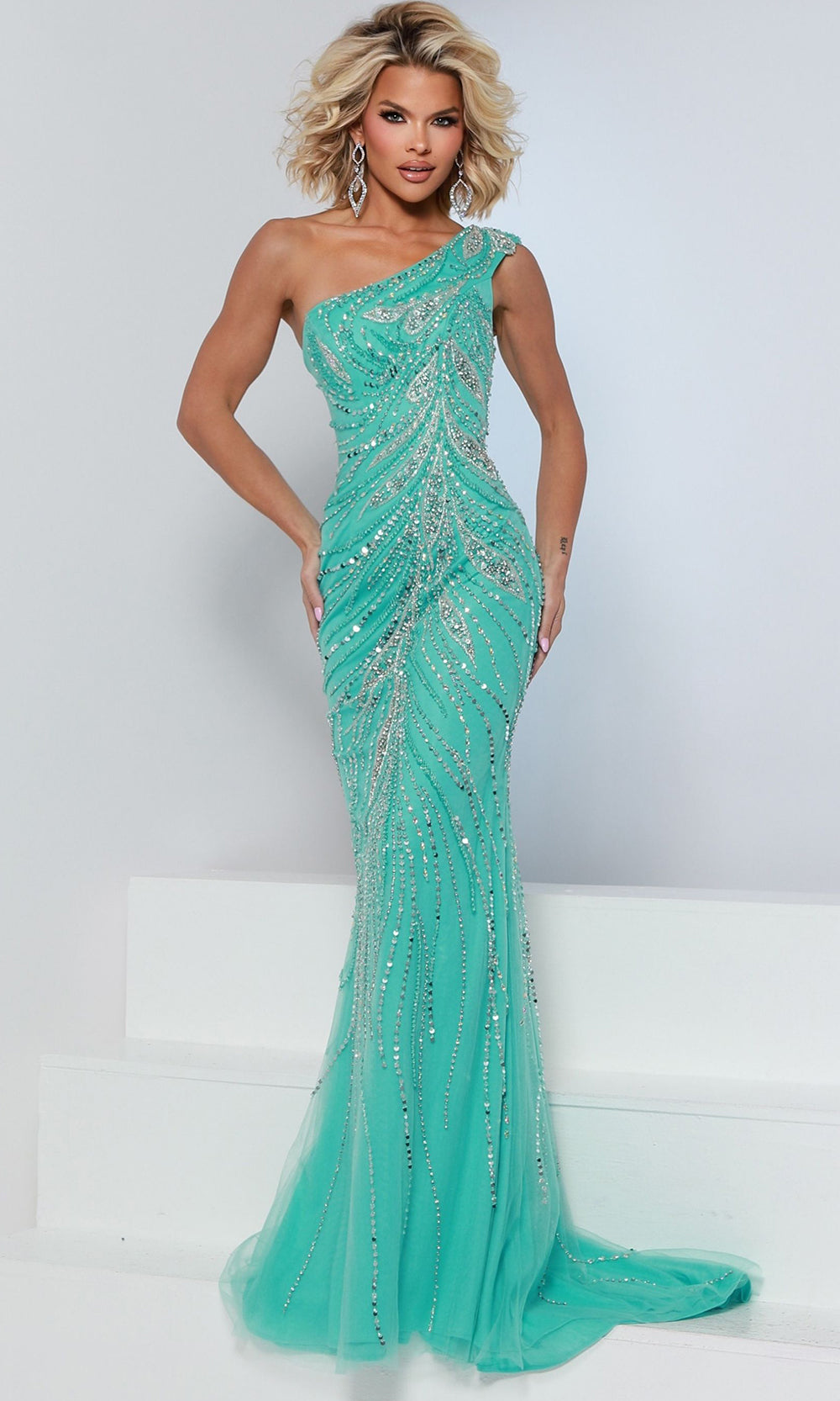Johnathan Kayne 3260 - Embellished One?Shoulder Chiffon Cape Dress Prom Dresses