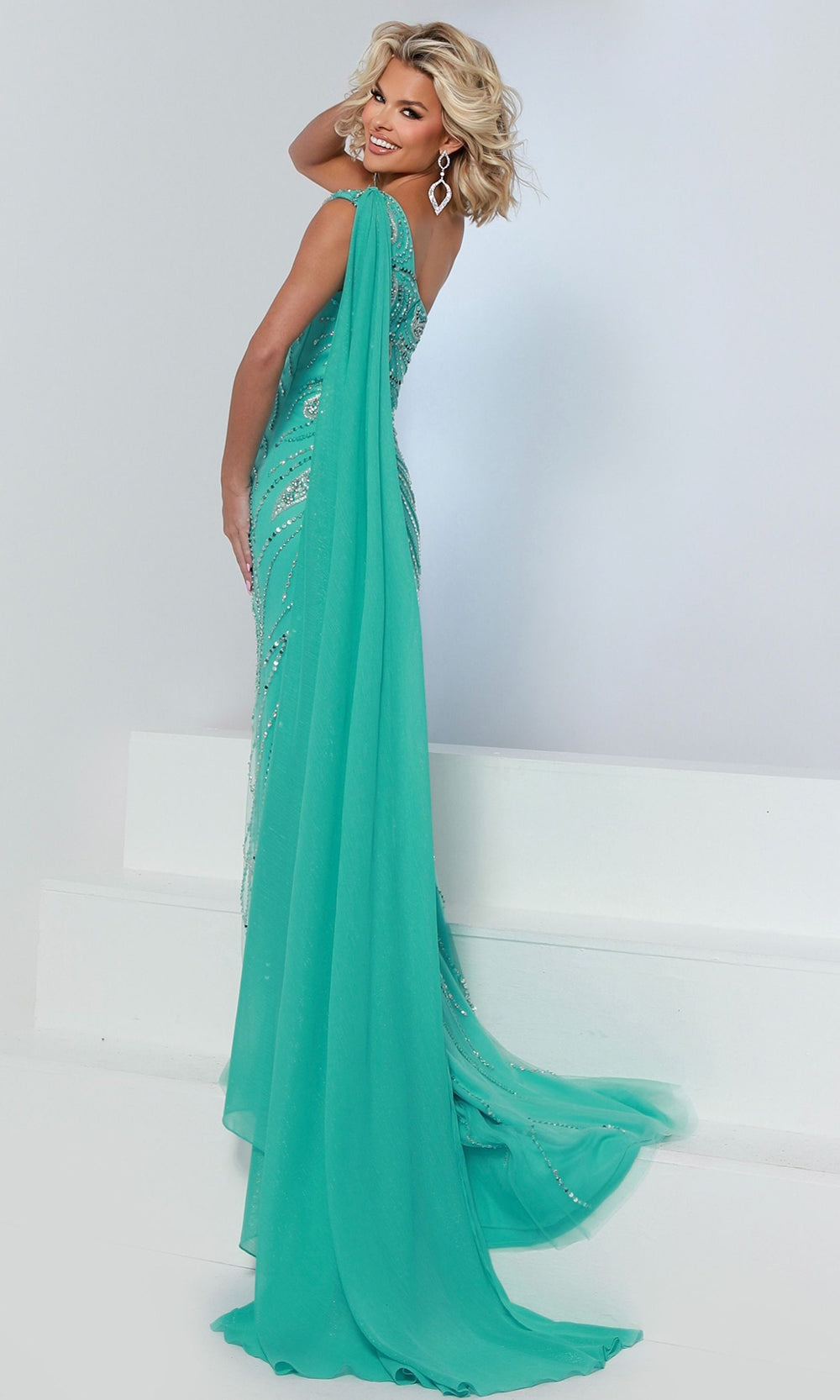 Johnathan Kayne 3260 - Embellished One?Shoulder Chiffon Cape Dress Prom Dresses