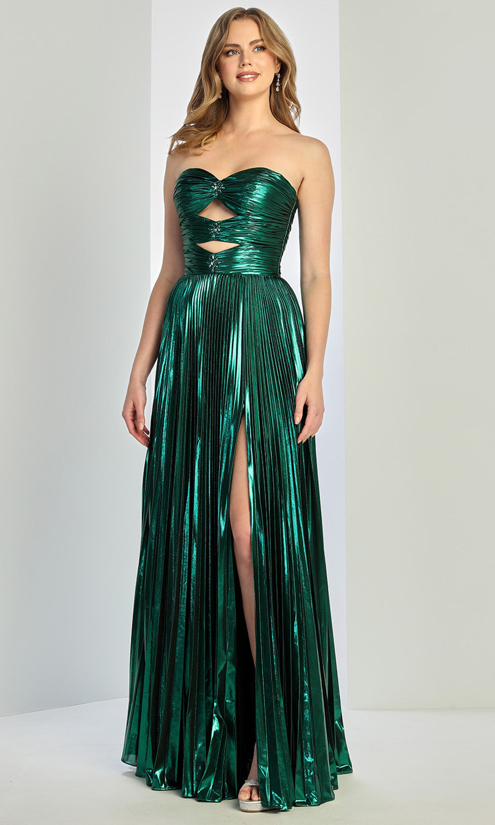 Adora Design 3261 - Pleated A-Line Evening Gown with Slit In Green