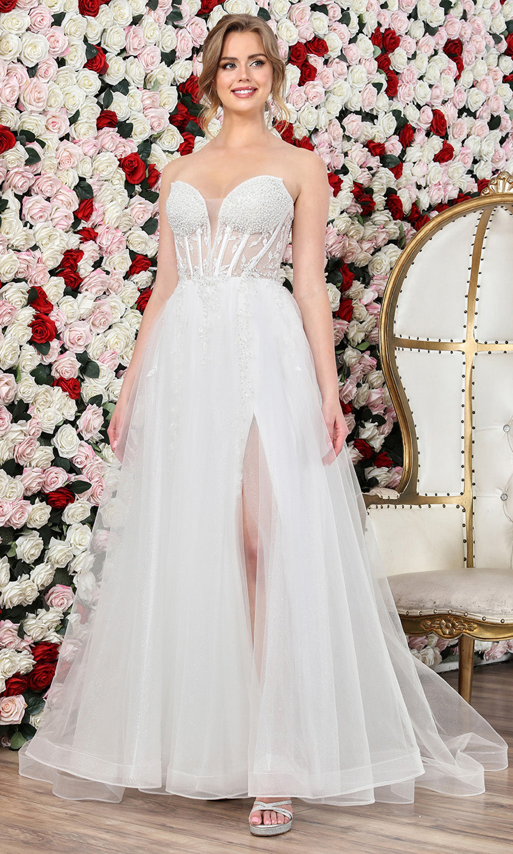 Adora Design 3262-01 - A-Line Beaded Strapless Wedding Gown In White