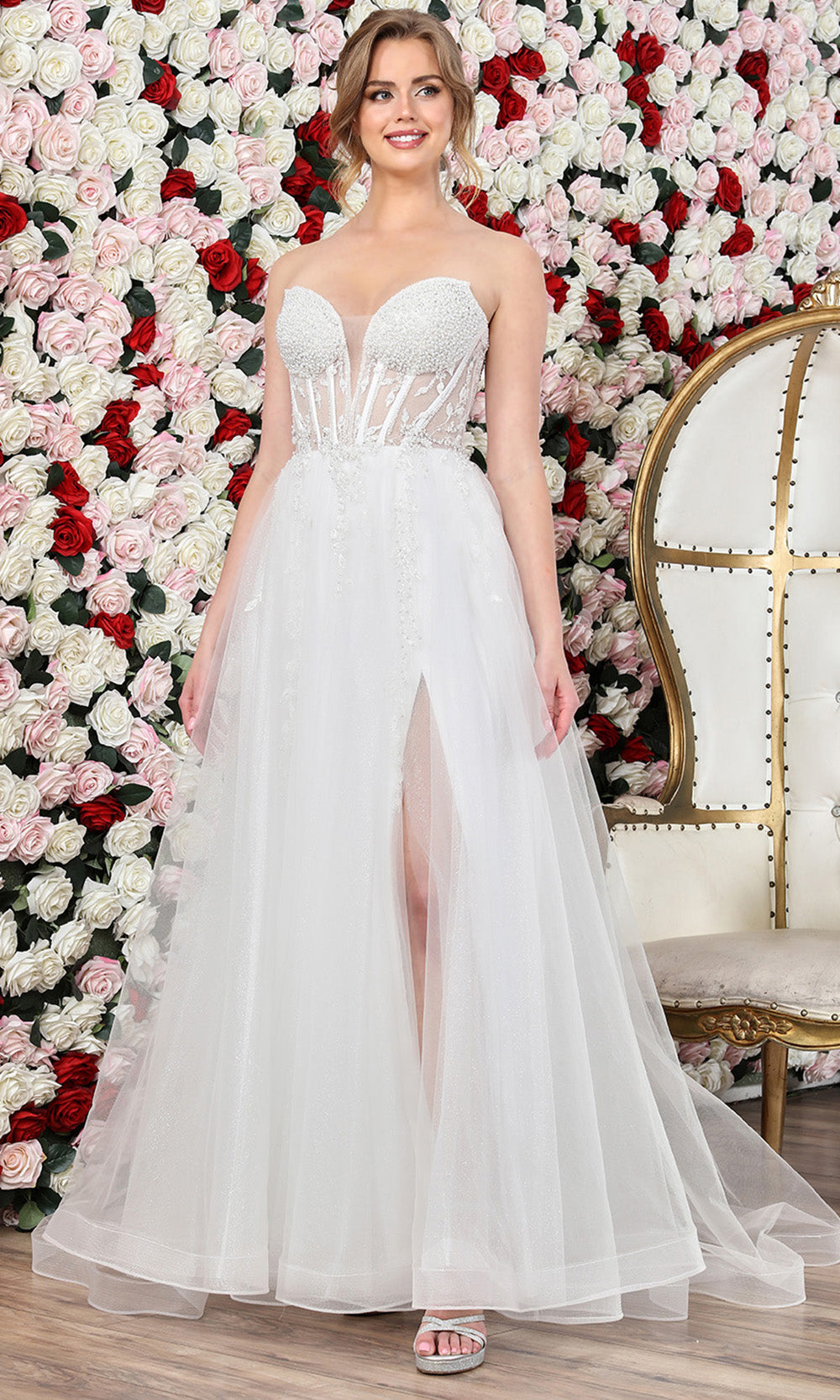 Adora Design 3262-01 - A-Line Beaded Strapless Wedding Gown In White