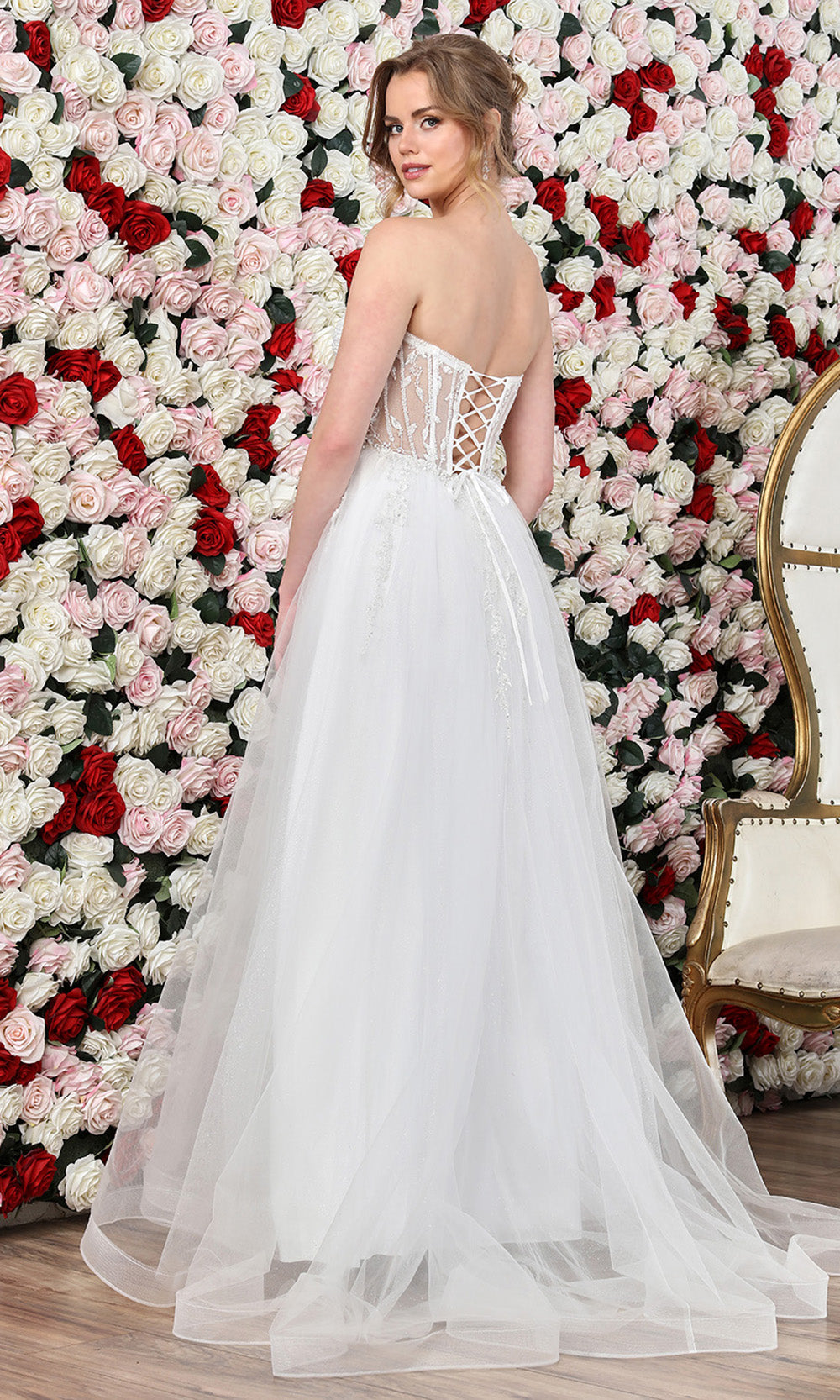 Adora Design 3262 - Layered Skirt Beaded Strapless Prom Gown In White