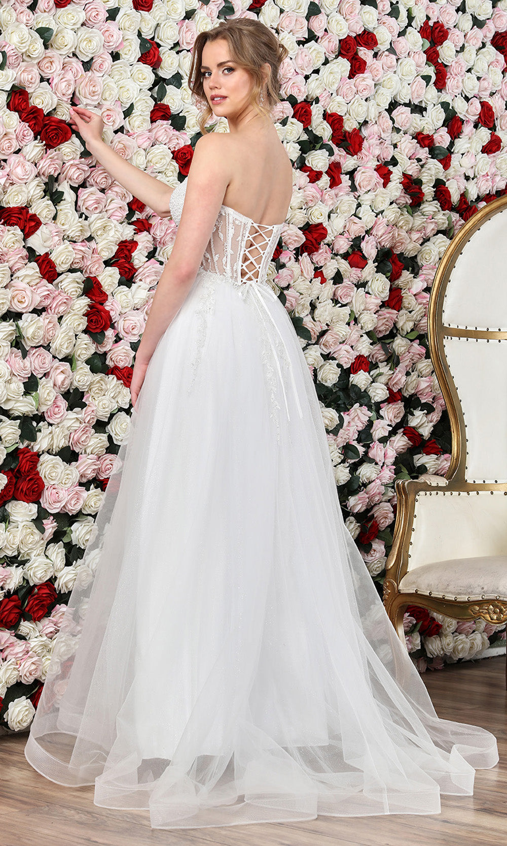 Adora Design 3262 - Layered Skirt Beaded Strapless Prom Gown In White