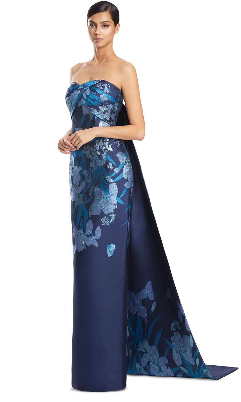 Alexander by Daymor 3262S26 - Off Shoulder Column Evening Dress Mother of the Bride Dresses in Navy Blue Multi