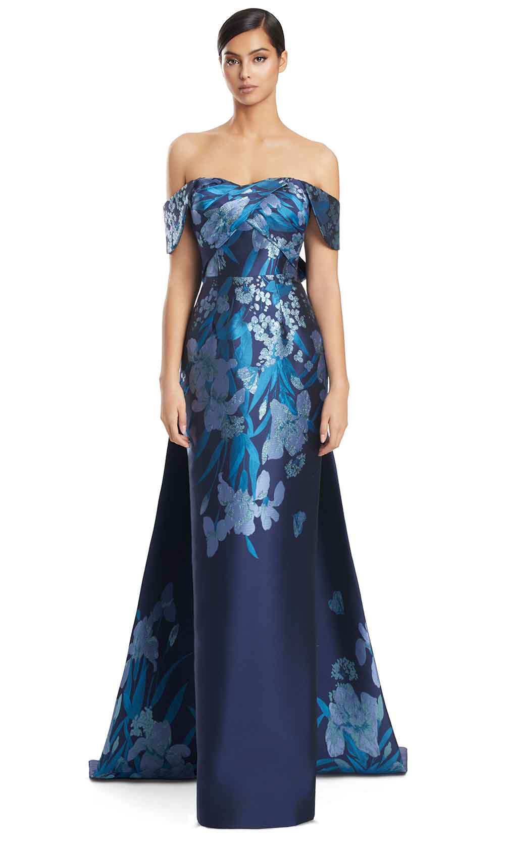Alexander by Daymor 3262S26 - Off Shoulder Column Evening Dress Mother of the Bride Dresses in Navy Blue Multi