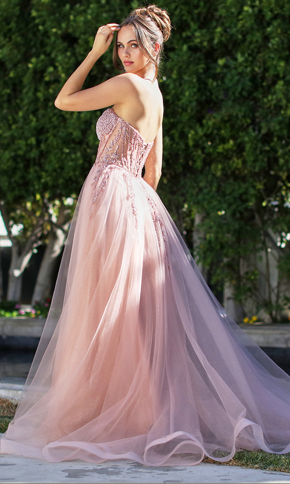 Adora Design 3262 - Layered Skirt Beaded Strapless Prom Gown In Pink