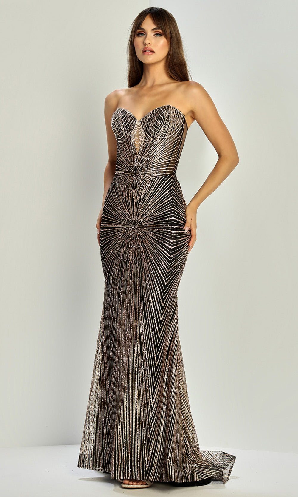 Adora Design 3263 - Strapless Lace-Up Evening Gown Prom Dresses in Black and Gold