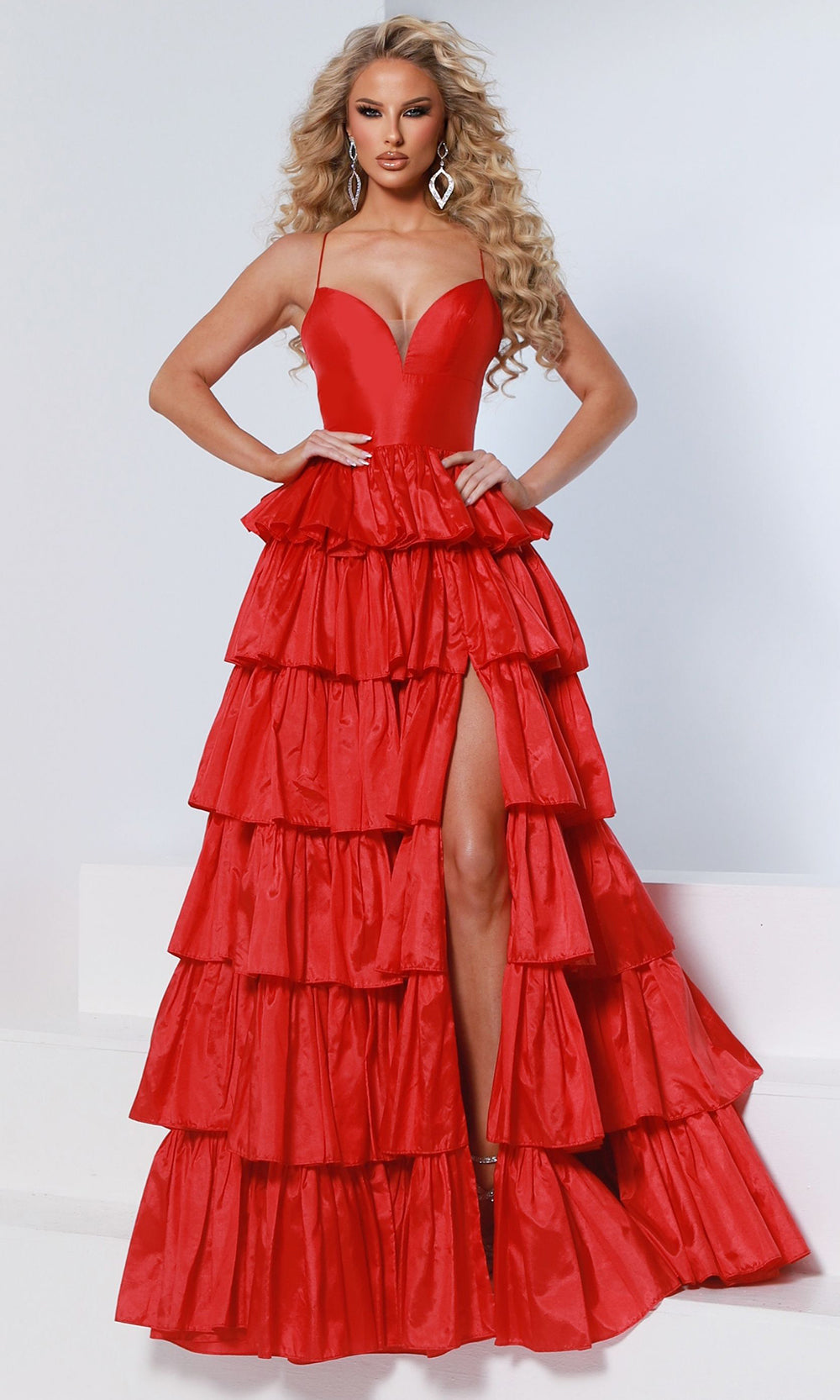 Johnathan Kayne 3263 - Tiered Ruffle Plunging Halter A?Line Gown Prom Dresses