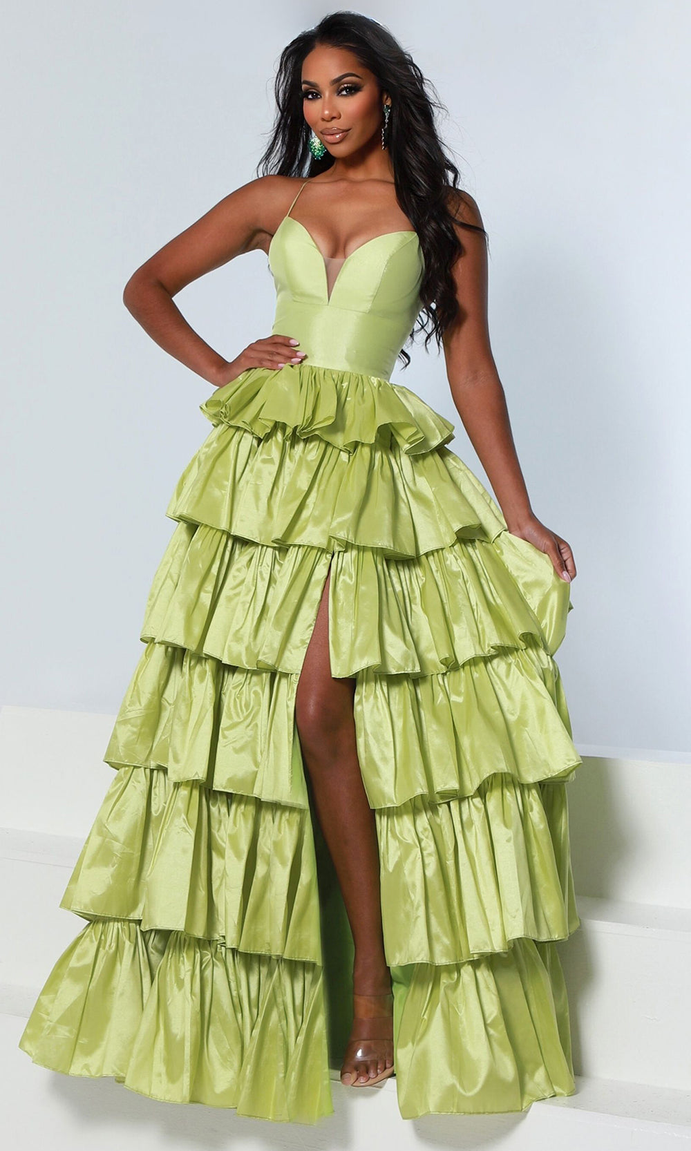 green apple prom dresses Johnathan Kayne 3263 - Long Taffeta, Satin Lining A-Line Dress Sweetheart Neckline Sleeves