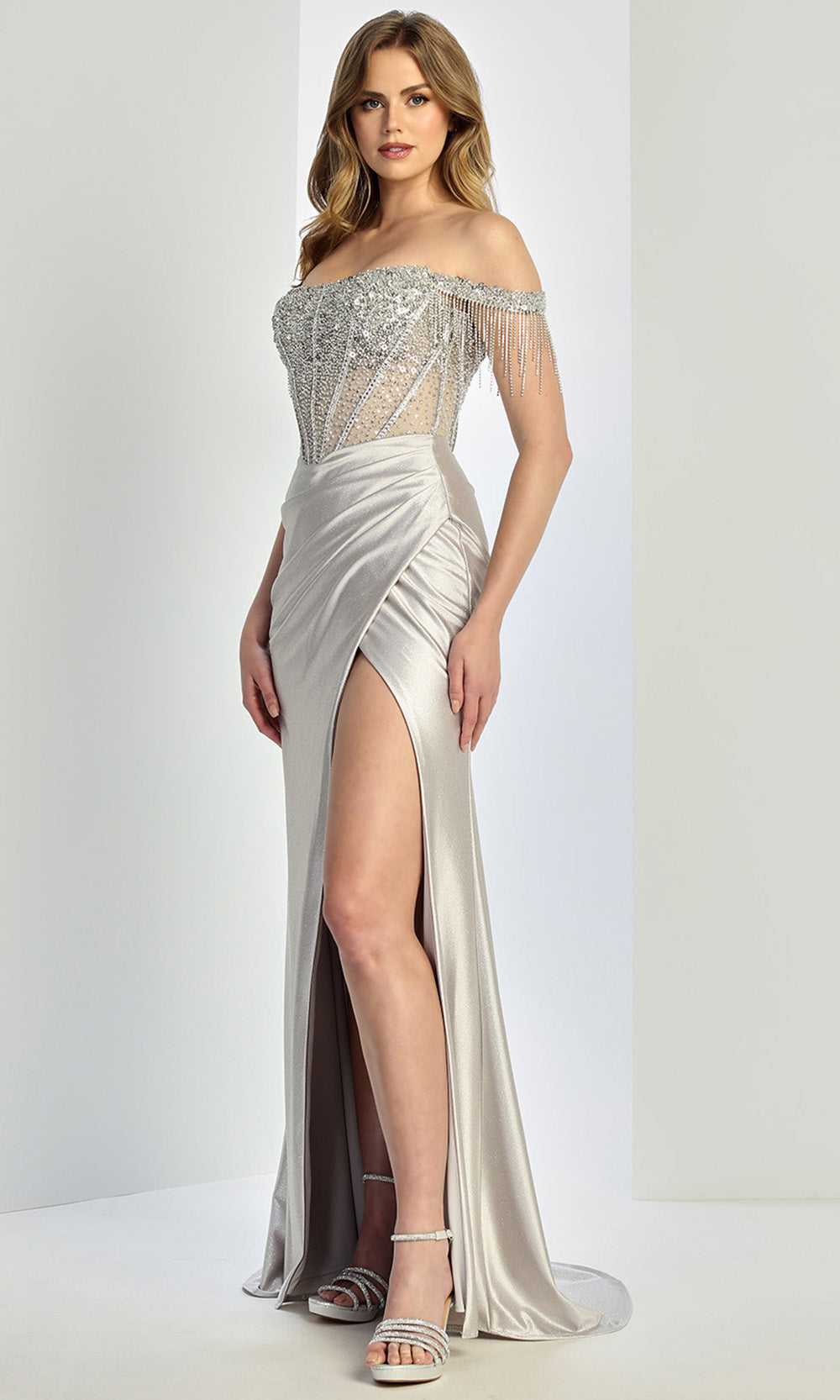 Adora Design 3268 - Beaded Corset Open Back Prom Gown Prom Dresses in Silver  