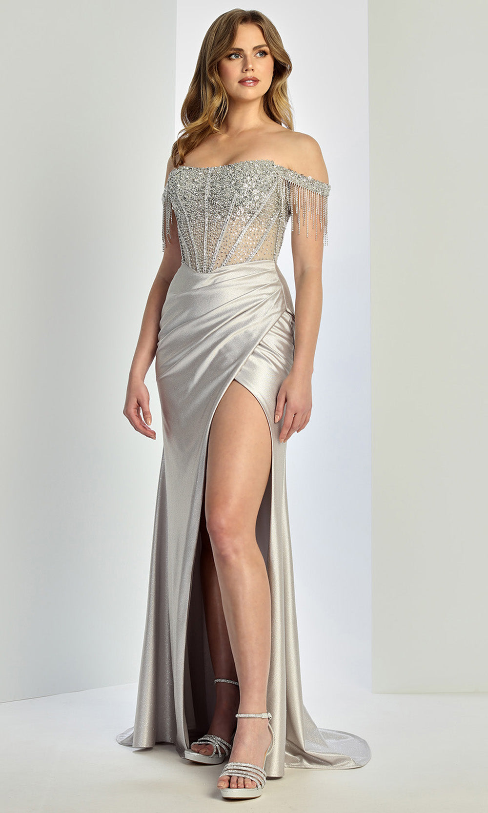 Adora Design 3268 - Beaded Corset Open Back Prom Gown Prom Dresses in Silver  