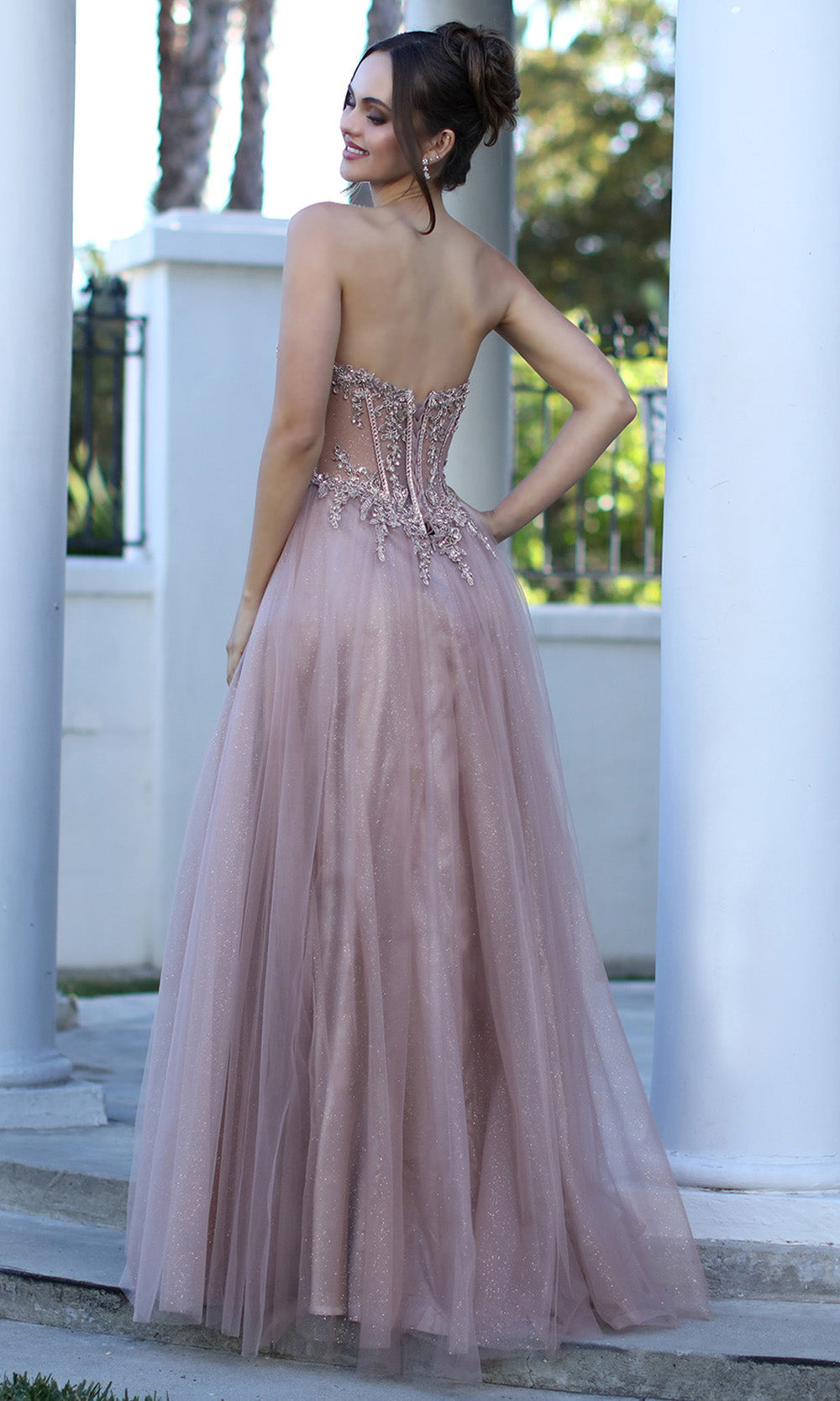 Adora Design 3269 - Plunging V-Neck Layered High Slit Gown In Brown and Gold