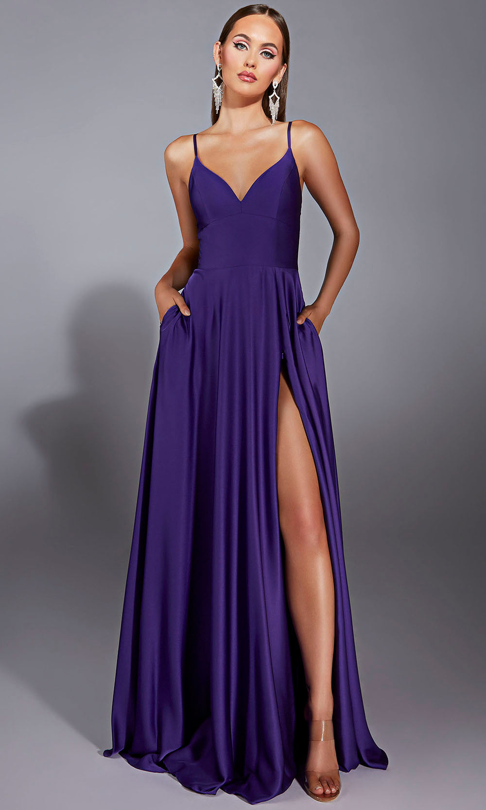 Aerie Couture 326 - Elegant V Neck Satin Look Dress Prom Dresses