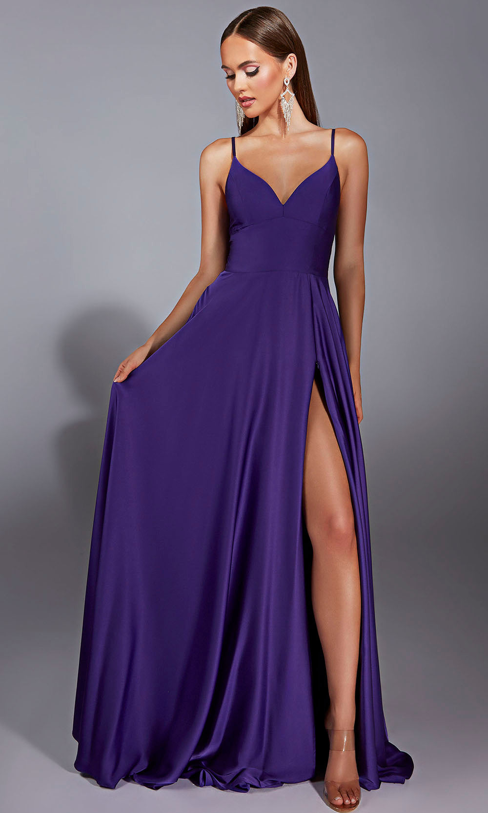 Aerie Couture 326 - Elegant V Neck Satin Look Dress Prom Dresses