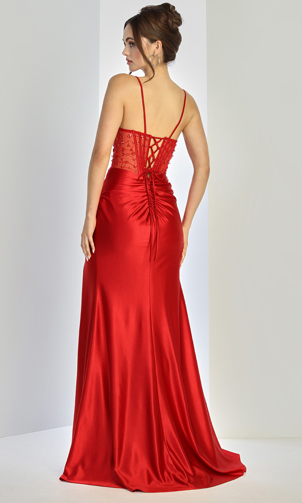 Adora Design 3273 - Stone Embellished Illusion Corset Prom Gown In Red